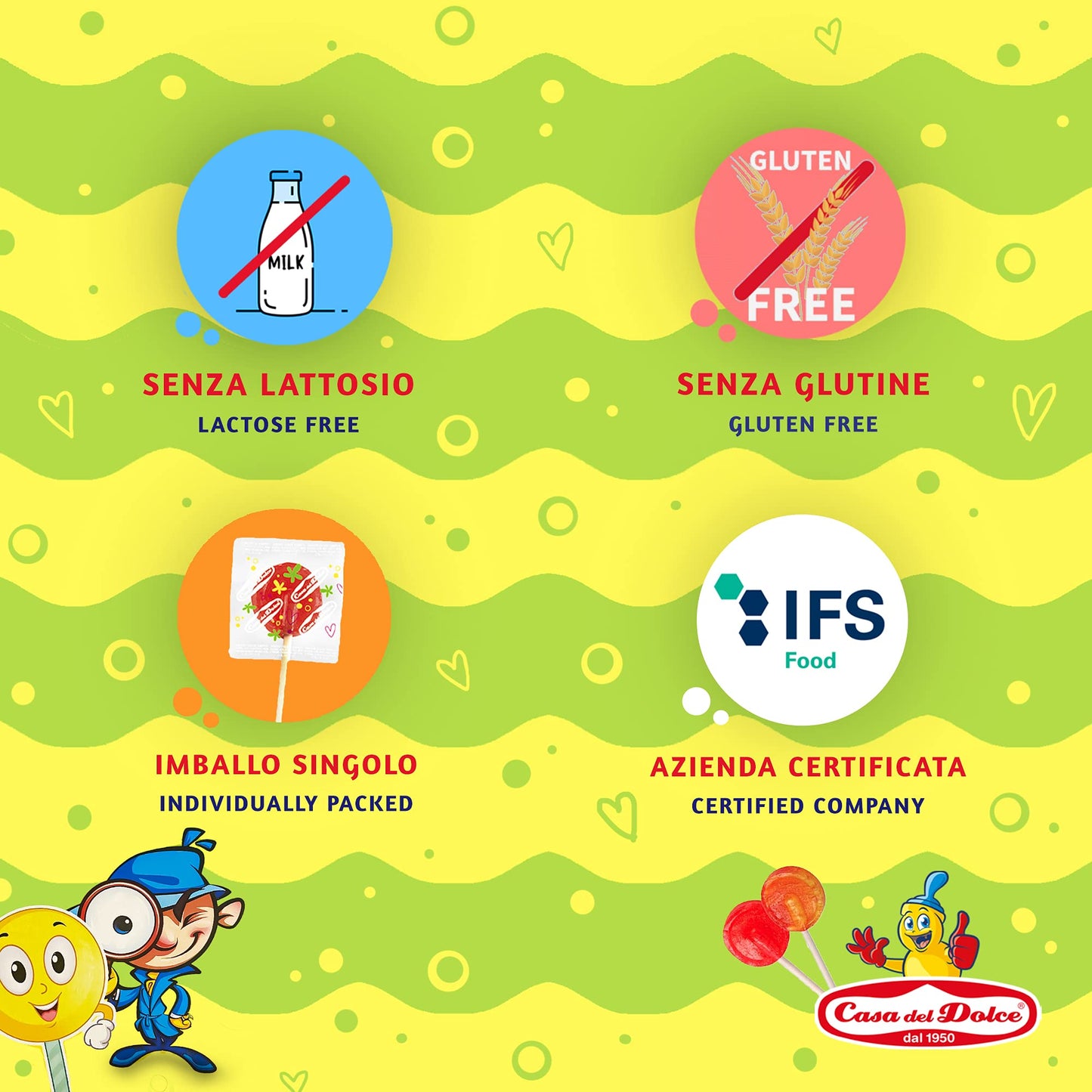 CASA DEL DOLCE Magic Lollies Piatto, Lecca Lecca al Gusto Frutta, Box da 200 Pezzi, Incartati Singolarmente, Senza Lattosio e Glutine, Idee Regalo per Feste