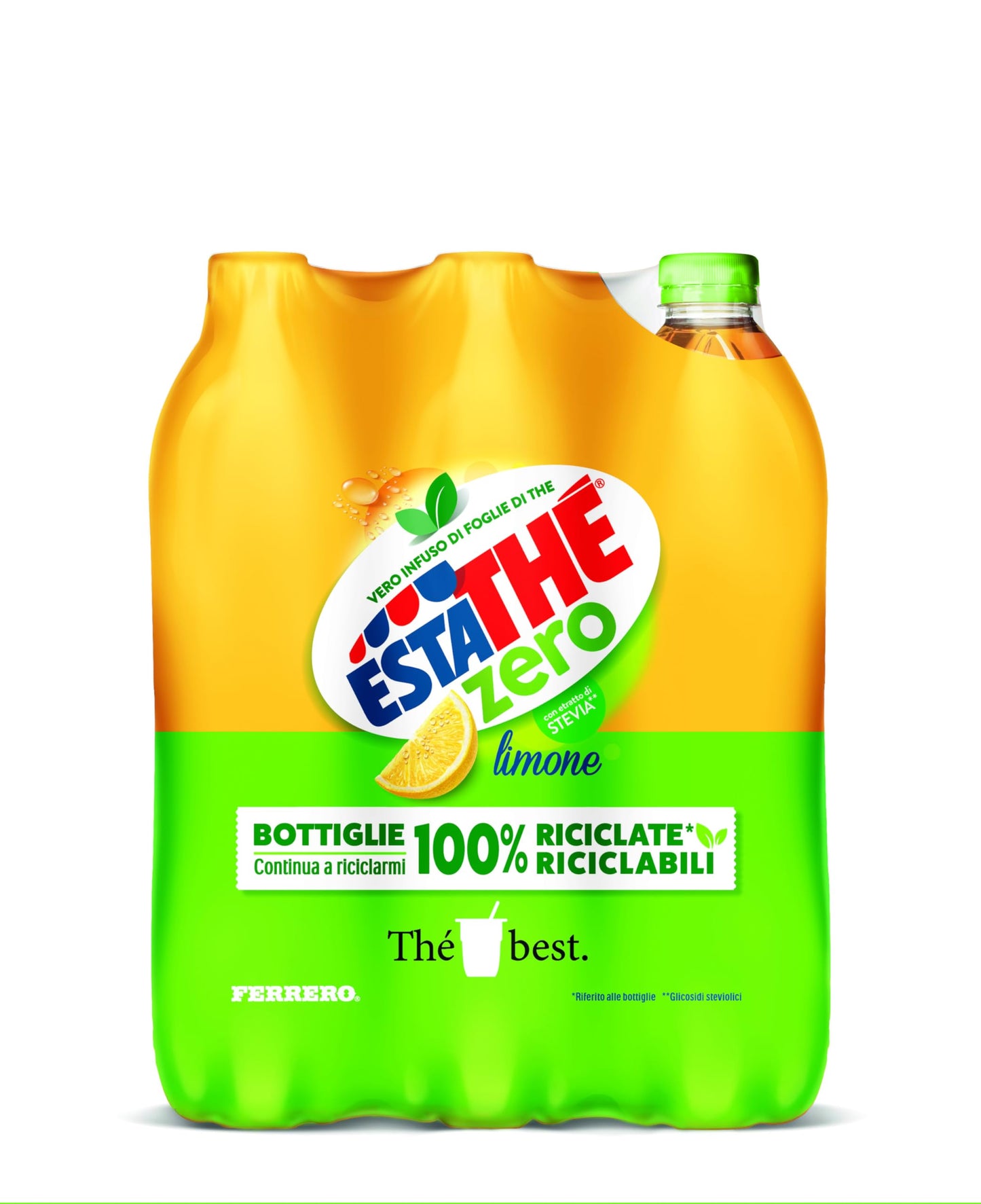 Estathé Zero Limone - The Freddo, Senza Zucchero, con Vero Infuso di Foglie di The e Succo di Limone, Bevanda Analcolica Senza Glutine, 6 Bottiglie da 1,5 lt