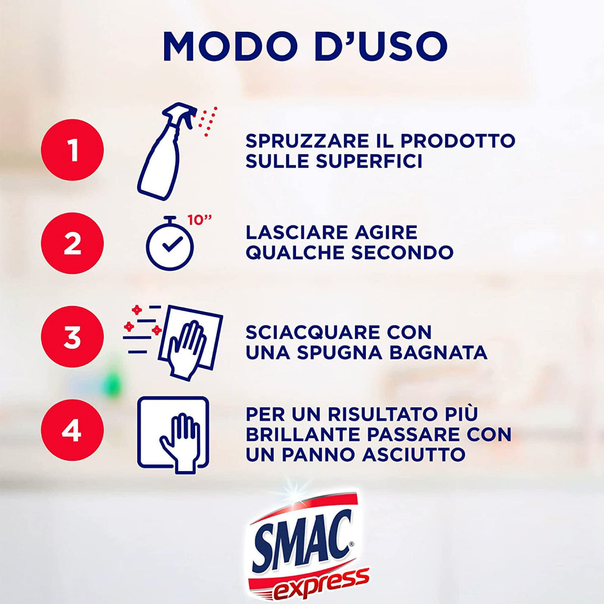 Smac Express - Sgrassatore Universale, Detergente Spray Multisuperficie con Azione Sgrassante e Tecnologia Zero Aloni, 650 ml x 4 Pezzi
