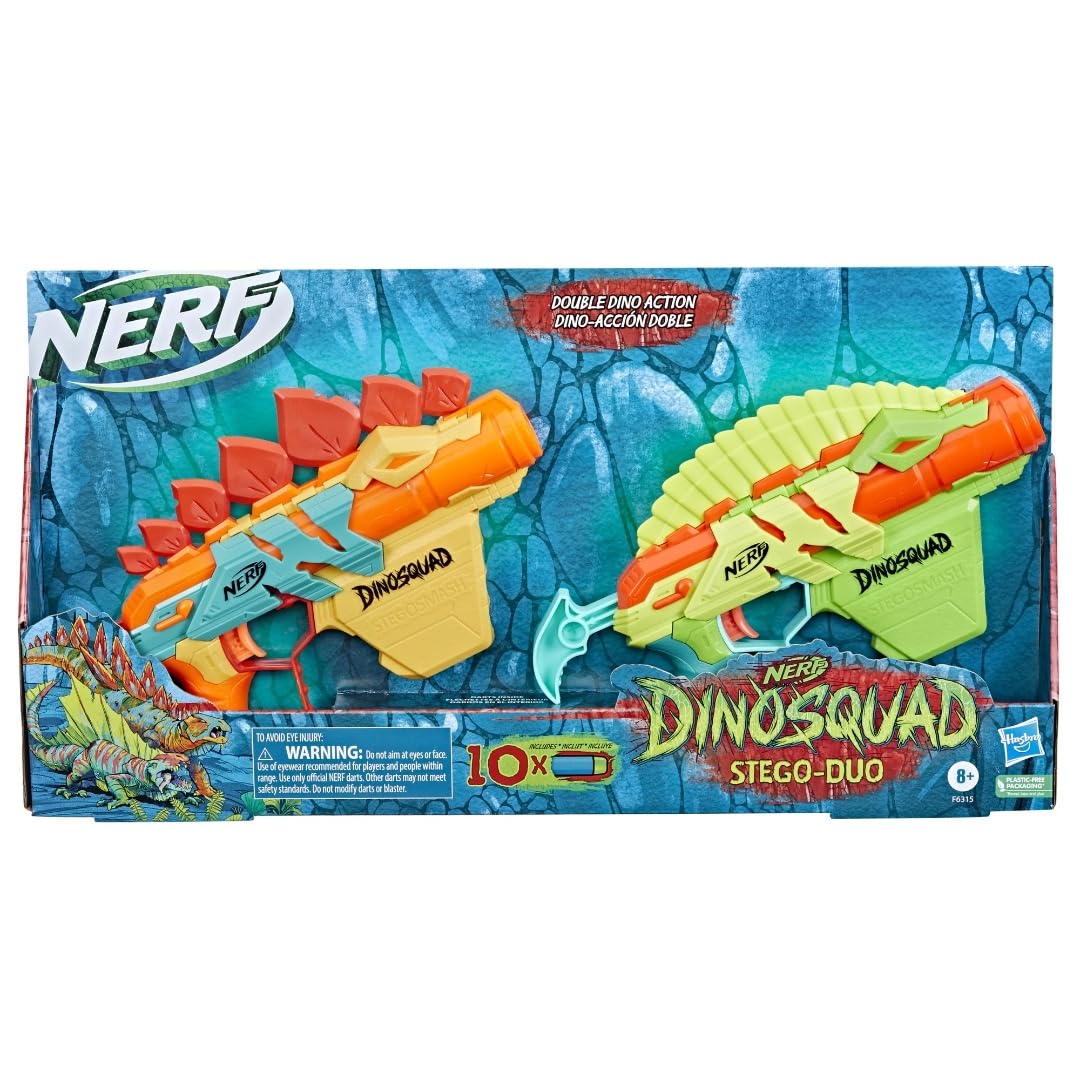 Nerf - DinoSquad Stego-Duo - 2 blaster in schiuma giocattolo - 10 freccette Elite 2.0 - F6315, medio