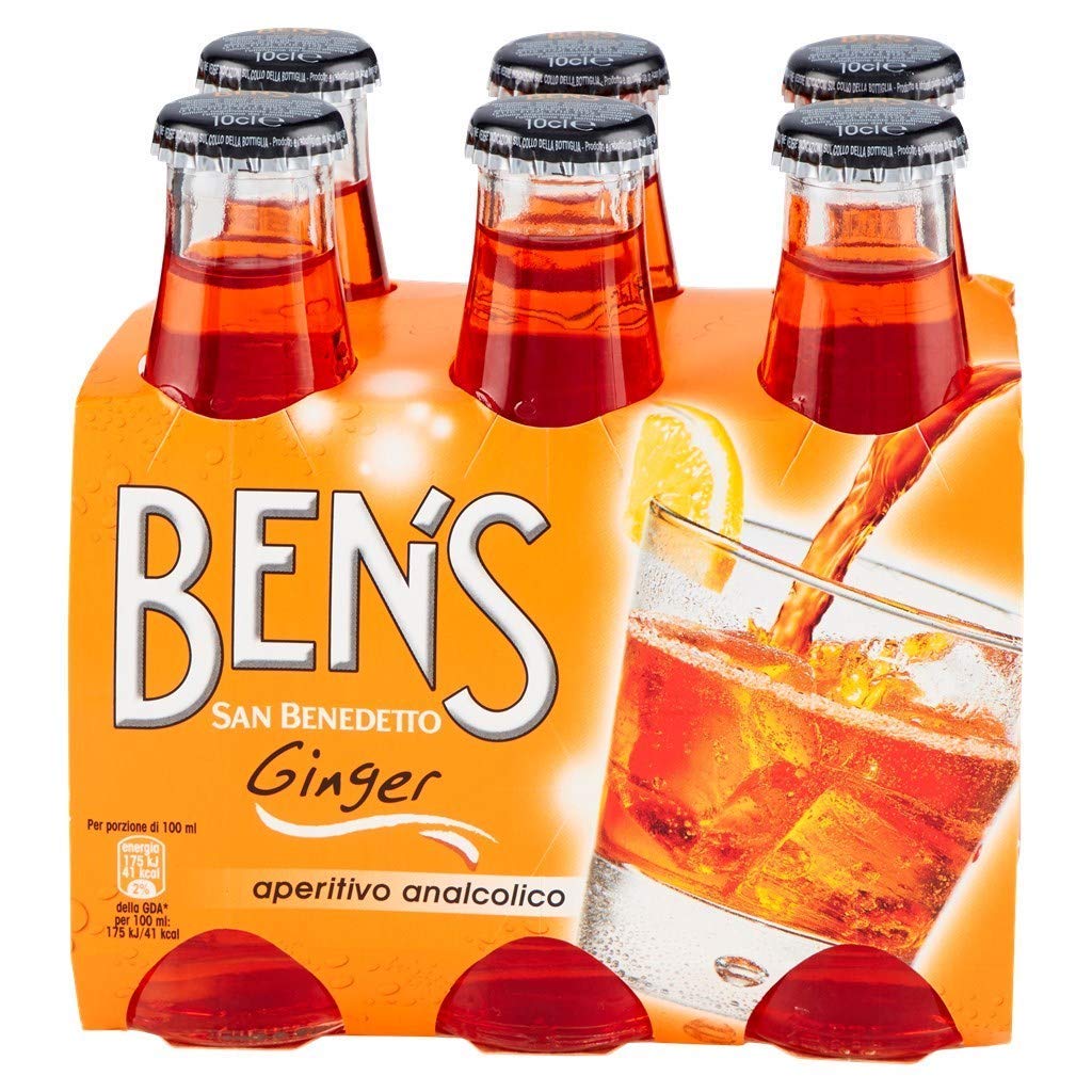 San Benedetto Ginger, Aperitivo Analcolico Gassato allo Zenzero, 6 Bottigliette in Vetro da 10 cl, Gusto Piccante e Dissetante, Perfetto per Cocktail e Spritz