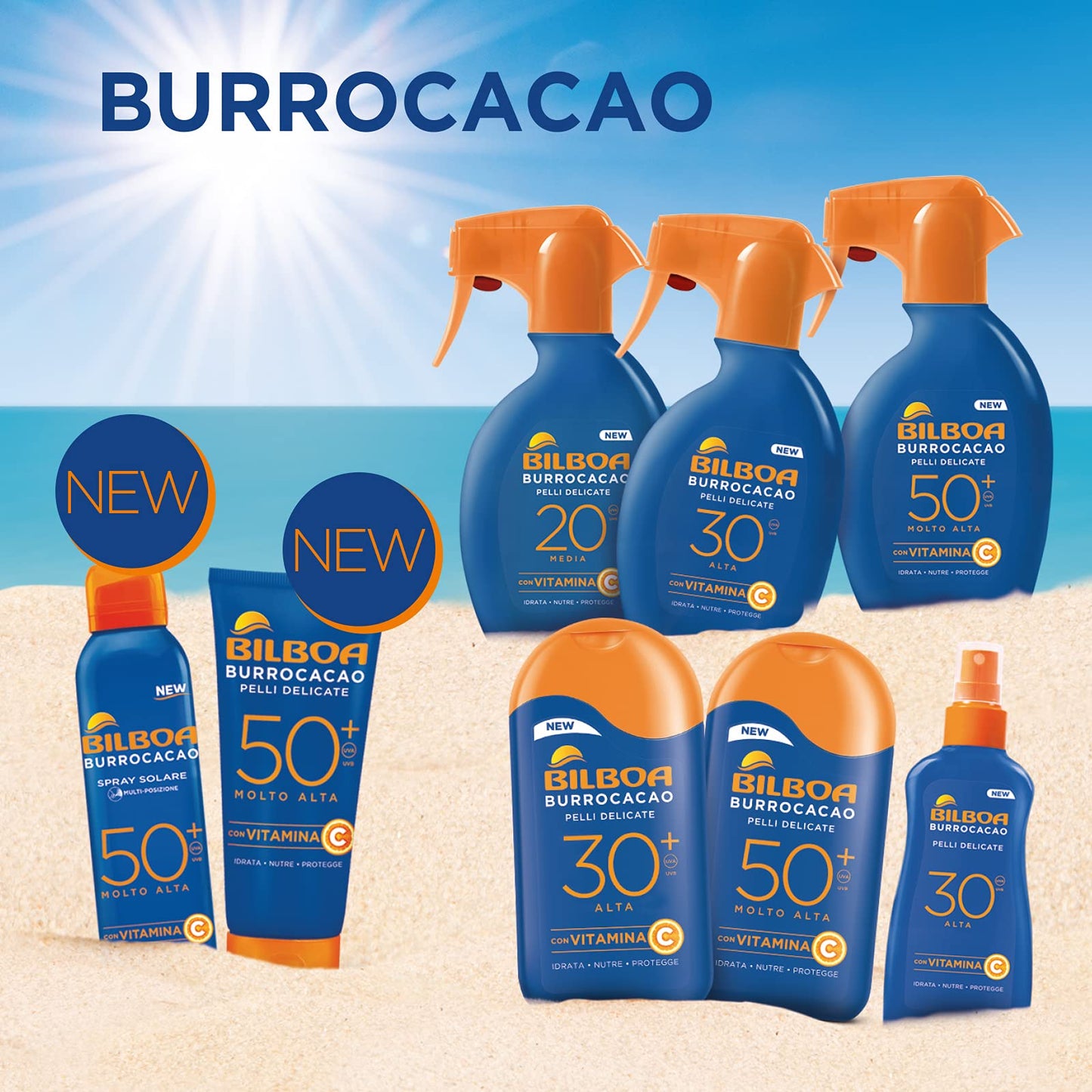 Bilboa Burrocacao Latte Solare SPF 50+, Protezione Solare Molto Alta per Pelli Sensibili, Formula con Vitamina C, Idrata, Nutre e Protegge,Dermatologicamente Testato, 200 ml