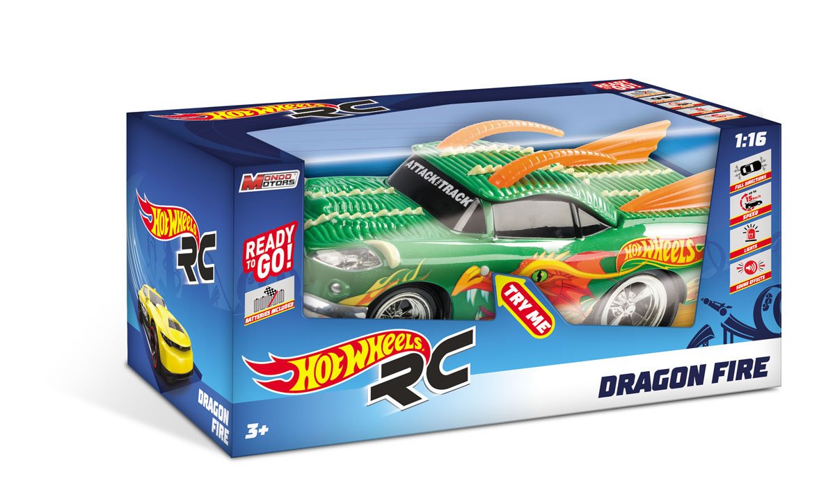 Mondo- Hot Wheels RC Dragon Veicolo Radiocomandato Scala 1:16, Colore Verde/Arancione/Giallo, 1899-12-31T01 00.000Z, 63506