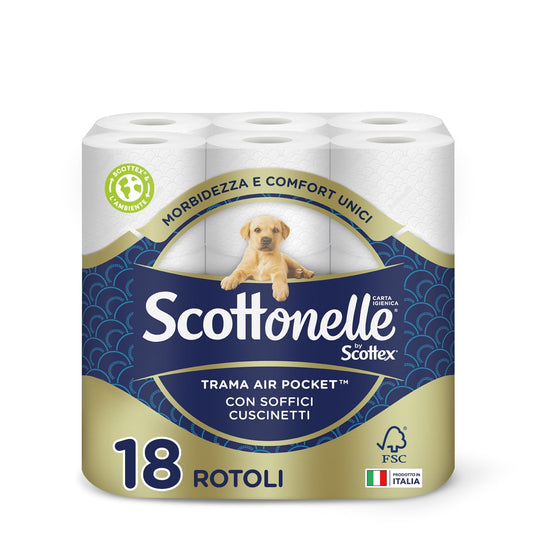 Scottonelle Carta Igienica, Morbida e Resistente, Dermatologicamente testata, 18 Rotoli