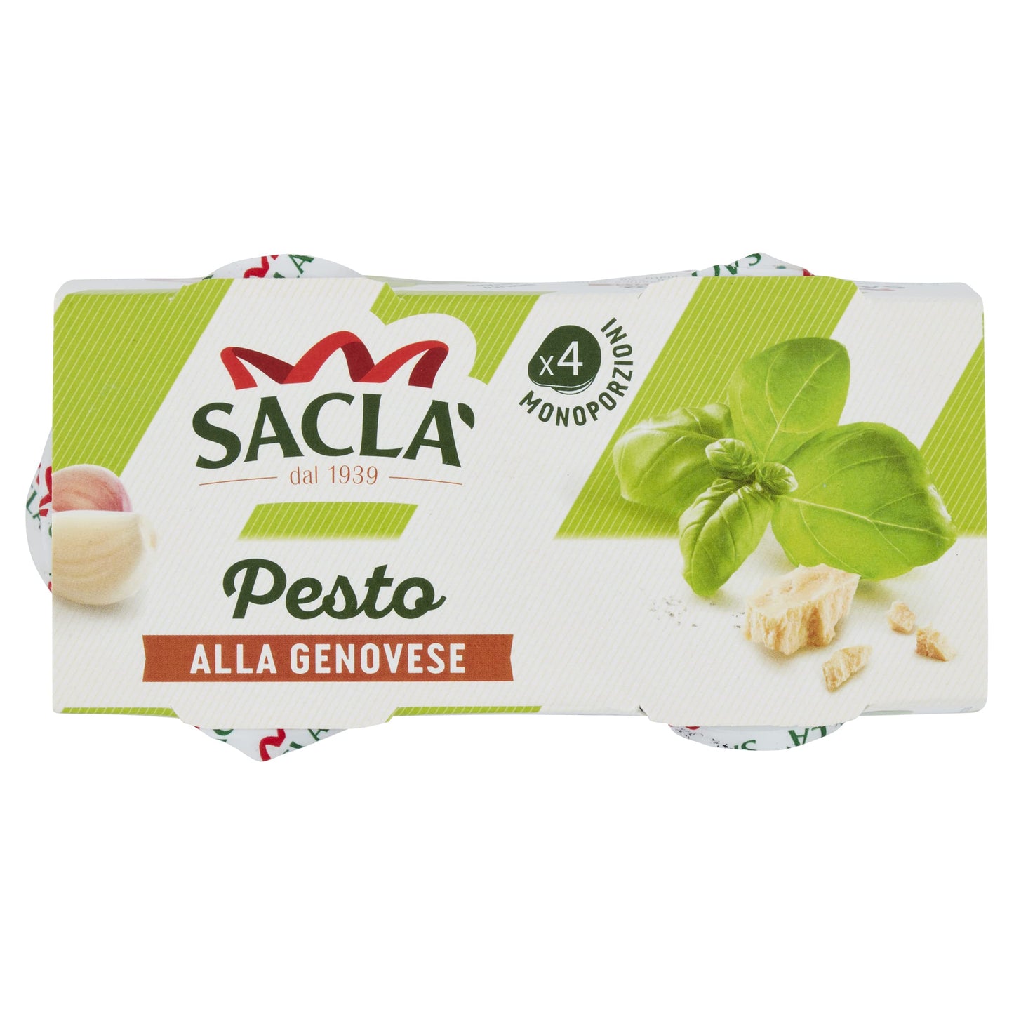 Saclà, Pesto alla Genovese 4xME, Condimento per Pasta e per Arricchire i Tuoi Piatti, con Basilico Italiano, 4 Monoporzioni da 45g, 180g, Confezione da 6 pezzi