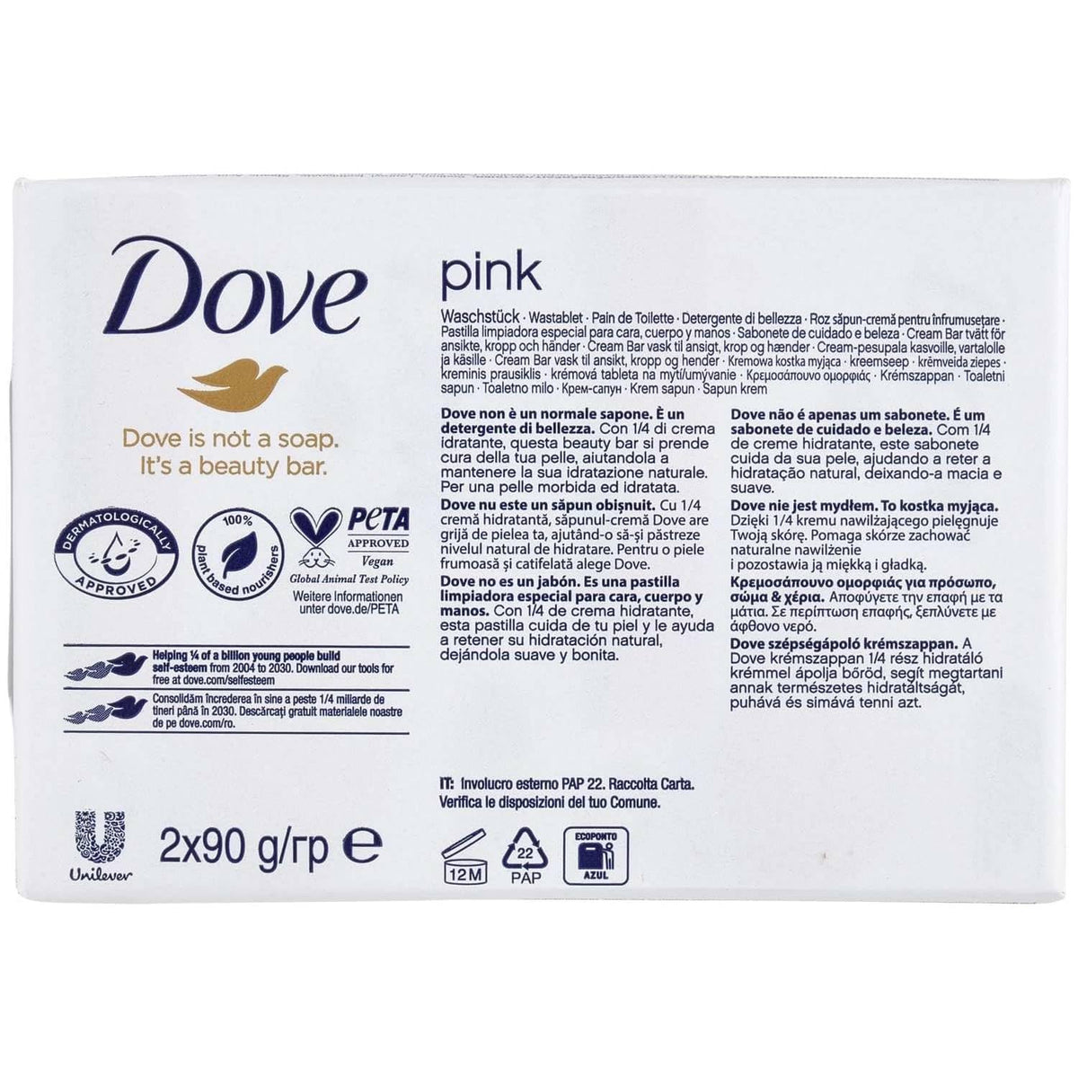 Dove Beauty Cream Bar Saponetta Solida Idratante Pink 2X90 Gr 24 Unità