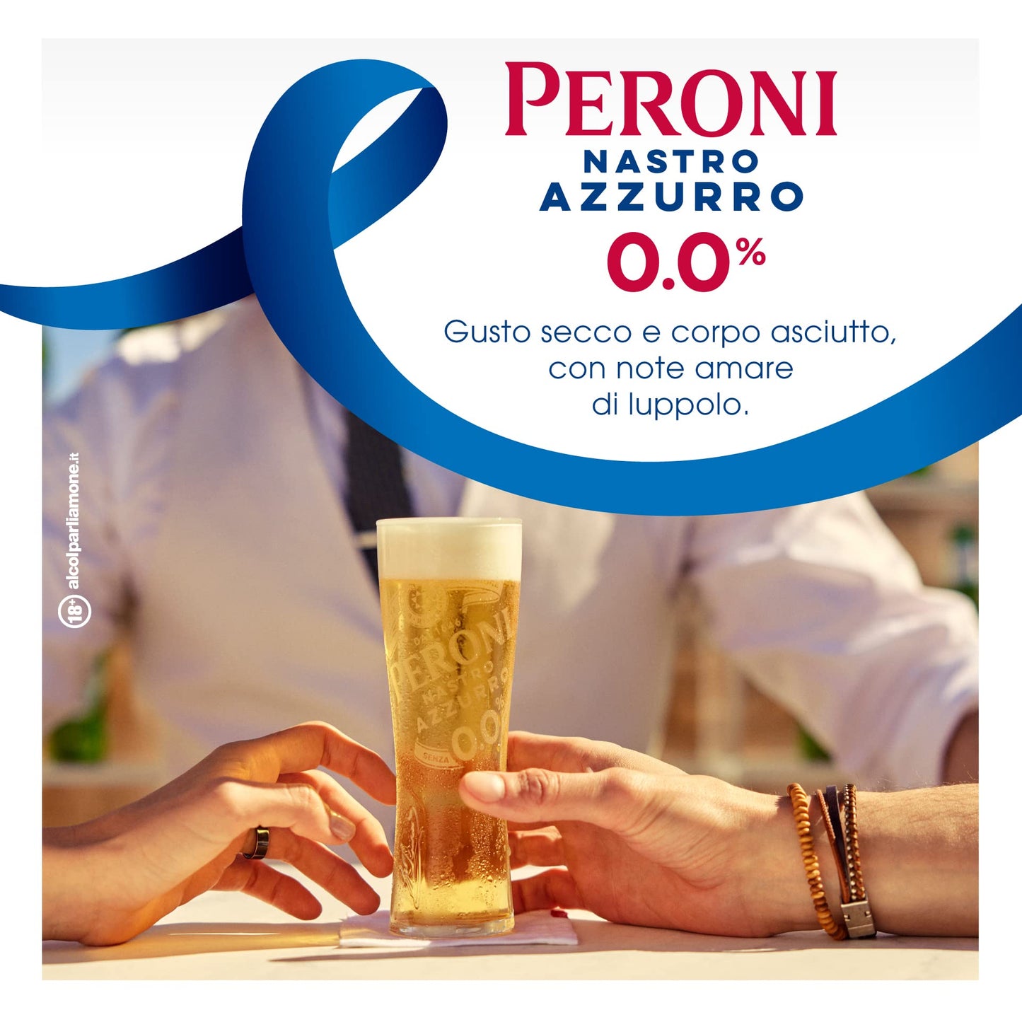 Peroni Nastro Azzurro 0.0 Birra Analcolica Premium Lager, Cassa Birra con 24 Birre in Bottiglia da 33 cl, 7.92 L, Gusto Secco e Rinfrescante, Zero Alcol