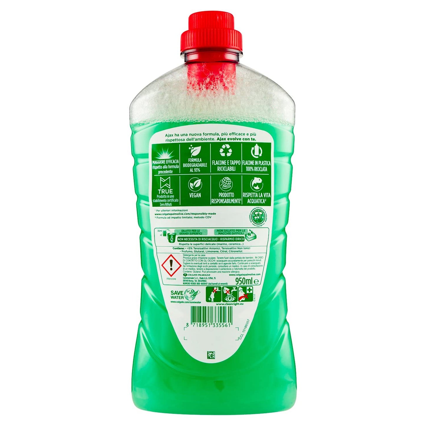 Ajax Detersivo Pavimenti, Detergente Freschezza e Pulito, Limone 950 ml
