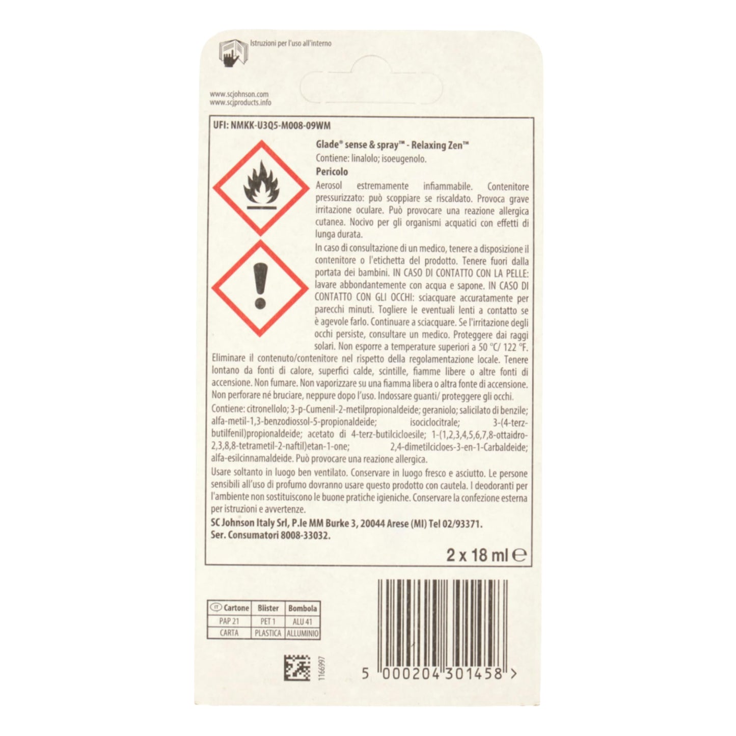 Glade Sense & Spray Doppia Ricarica - Fragranza Relaxing Zen, 4 confezione da 2 ricariche di 18 ml