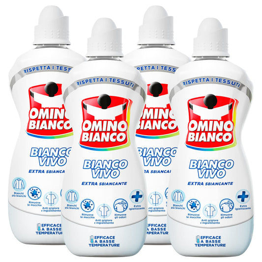 Omino Bianco - Additivo Lavatrice Bianco Vivo 5 Azioni in 1 per Bucato, Extra Smacchiante e Igienizzante, 900ml x 4 Pezzi