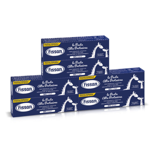 FISSAN - Pasta Alta Protezione - Trattamento Lenitivo per Irritazioni e Arrossamenti - Formula Clinicamente Testata - 98% di Origine Naturale - Con Ossido di Zinco e Vitamina E - 6 Confezioni - 100g