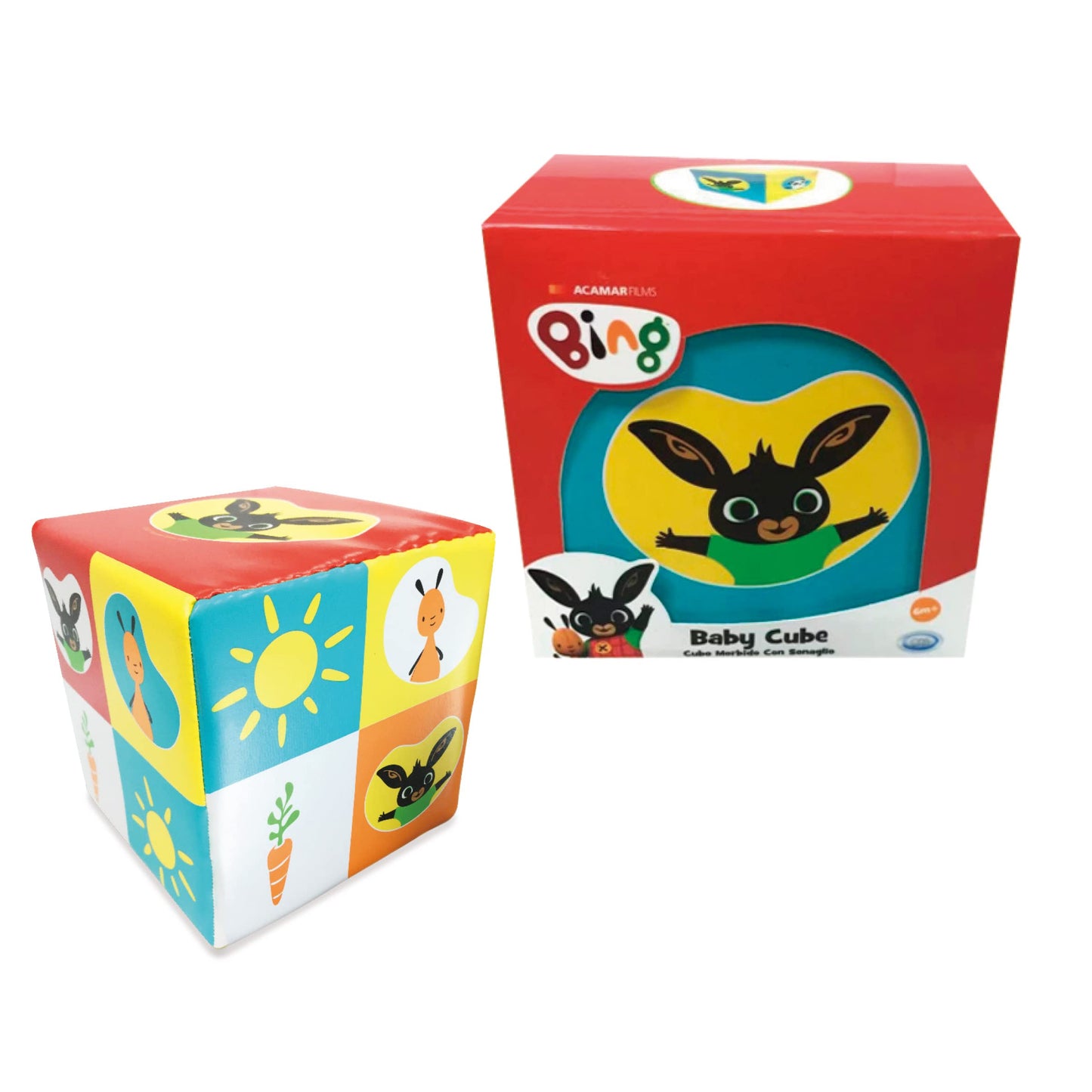 ODS - Bing, Baby Soft Cube, Cubo Morbido 15x15 cm, Gioco Prima Infanzia con Sonaglino, in Ecopelle, con Personaggi Bing, Età Consigliata +6 Mesi