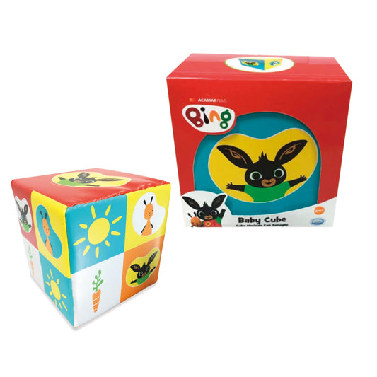 ODS - Bing, Baby Soft Cube, Cubo Morbido 15x15 cm, Gioco Prima Infanzia con Sonaglino, in Ecopelle, con Personaggi Bing, Età Consigliata +6 Mesi