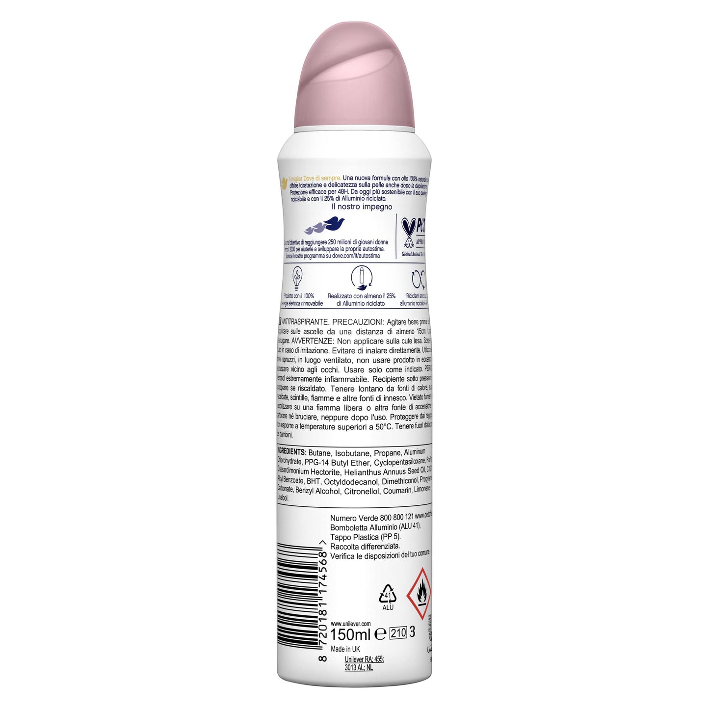 Dove, Go Fresh Deodorante Spray Melograno, con 1/4 Crema Idratante, Antitraspirante, Senza Alcool, Pelle Asciutta Fino a 48 Ore, Profumazione al Melograno, Deodorante Uomo e Donna, 6 Pezzi da 150 ml