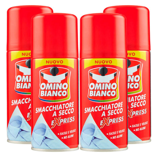 Omino Bianco - Prodotto Specifico per Rimuovere Macchie Intense, Smacchiatore Spray a Secco Expess, Azione Immediata Senza Aloni, 4 Flaconi x 125 ml