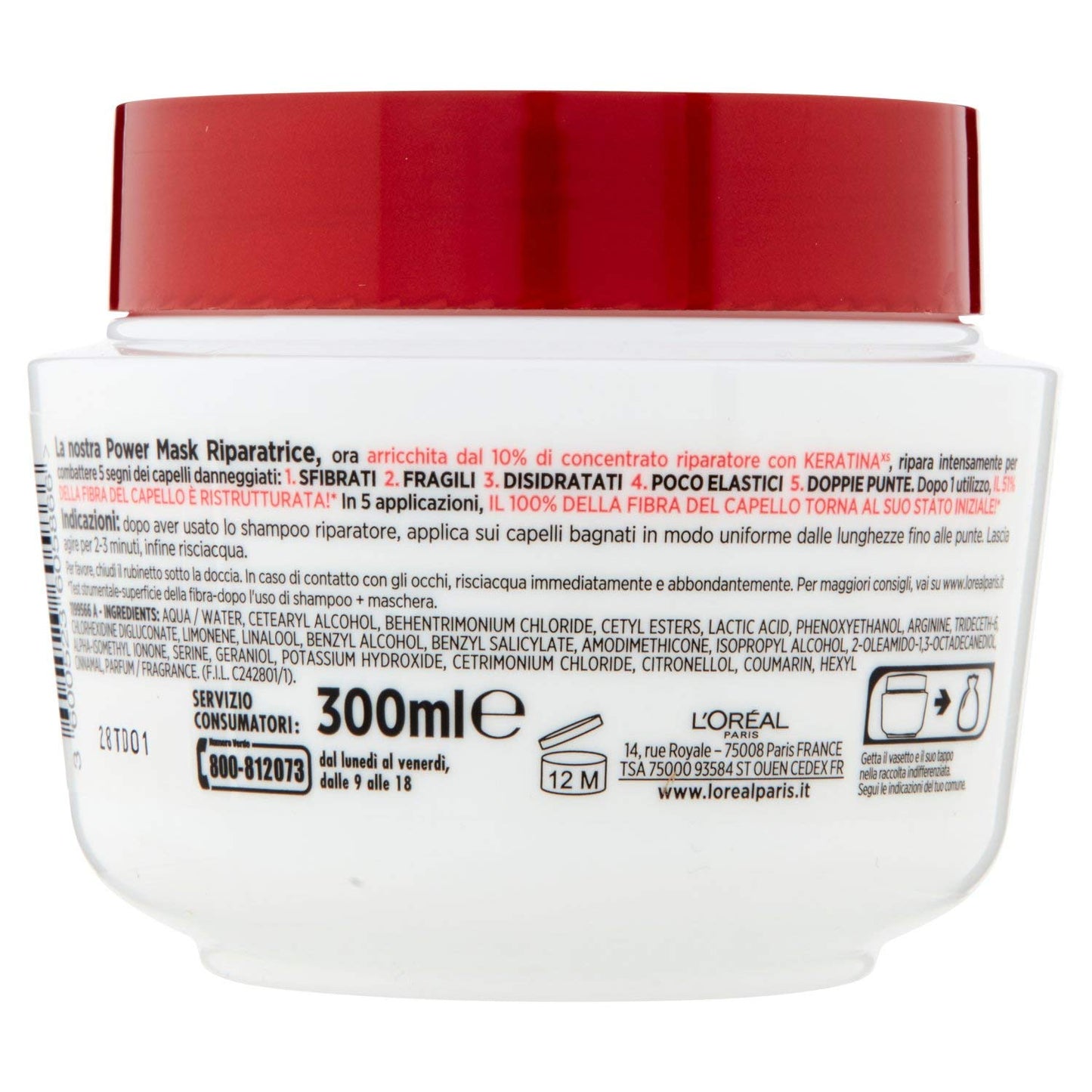 L'Oréal Paris Elvive Maschera Riscostituente Total Repair 5, per Capelli Sciupati, 300 ml