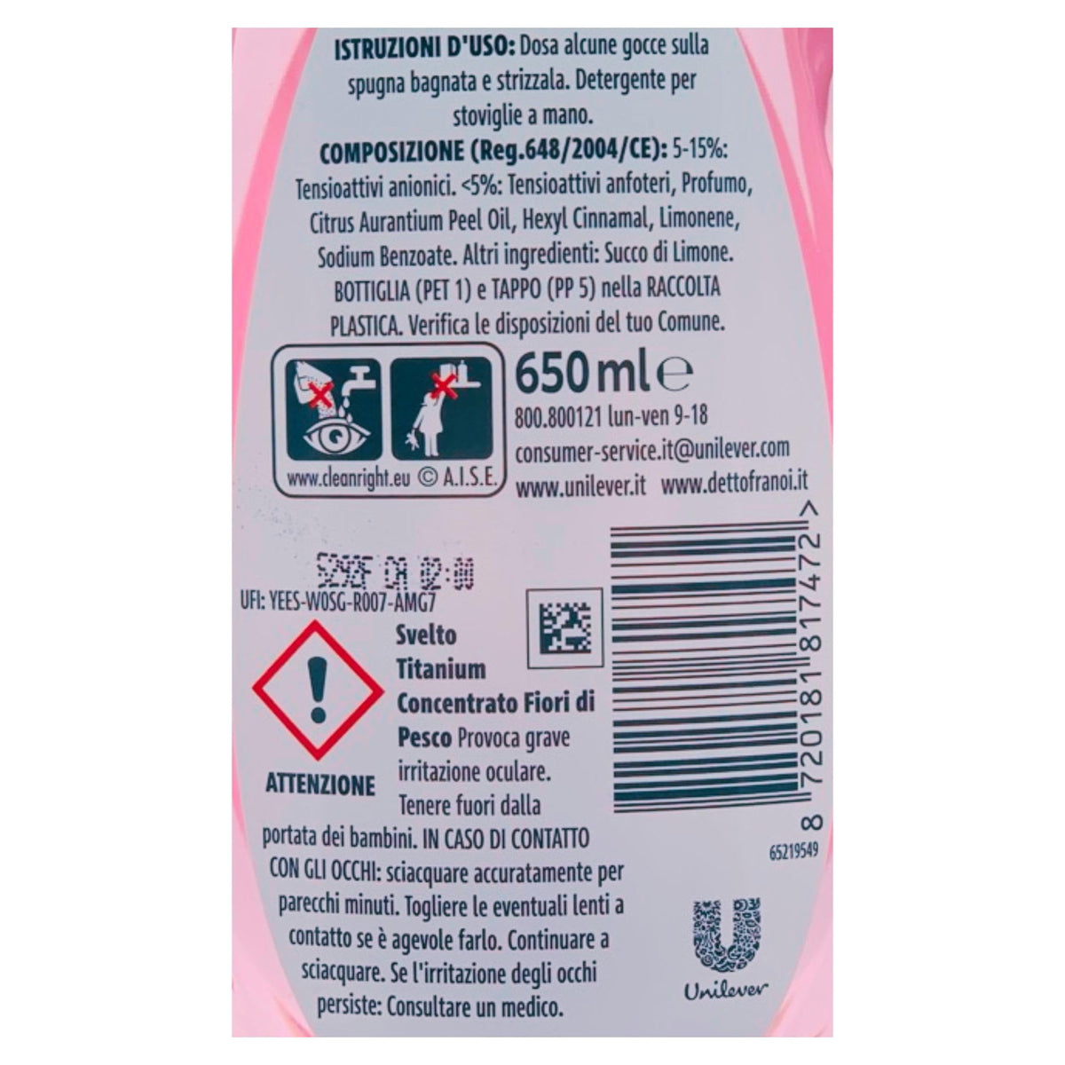 Detergente Per Stoviglie a Mano, Titanium Concentrato. Extra Delicato Sulle Mani FIORI DI PESCO, La Scelta Perfetta Per Chi Desidera Piatti Splendenti e Mani Protette 650ml