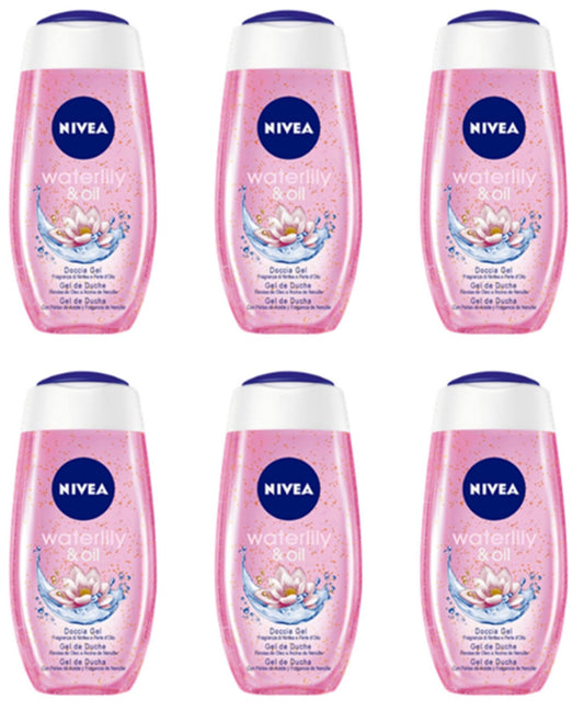 6 X Nivea DOCCIA GEL WATER LILY & OIL BAGNO SCHIUMA OFFERTA IN STOCK