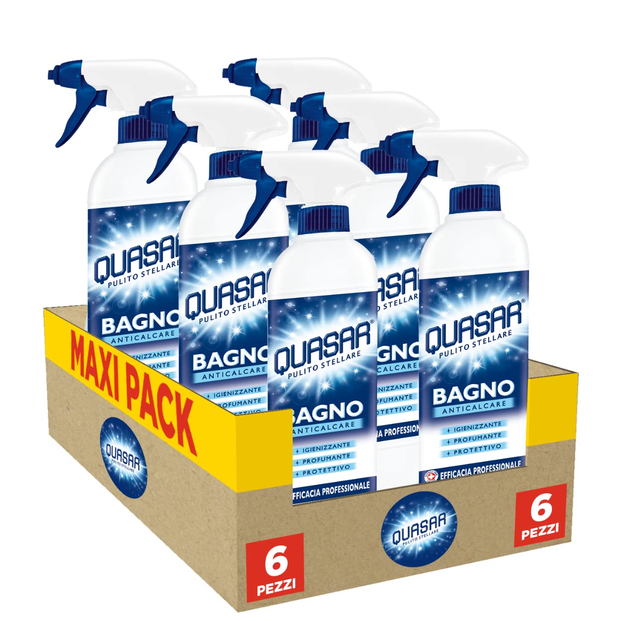Quasar - Bagno Anticalcare - Igienizzante, Profumante e Protettivo - 6 Flaconi da 750 ml
