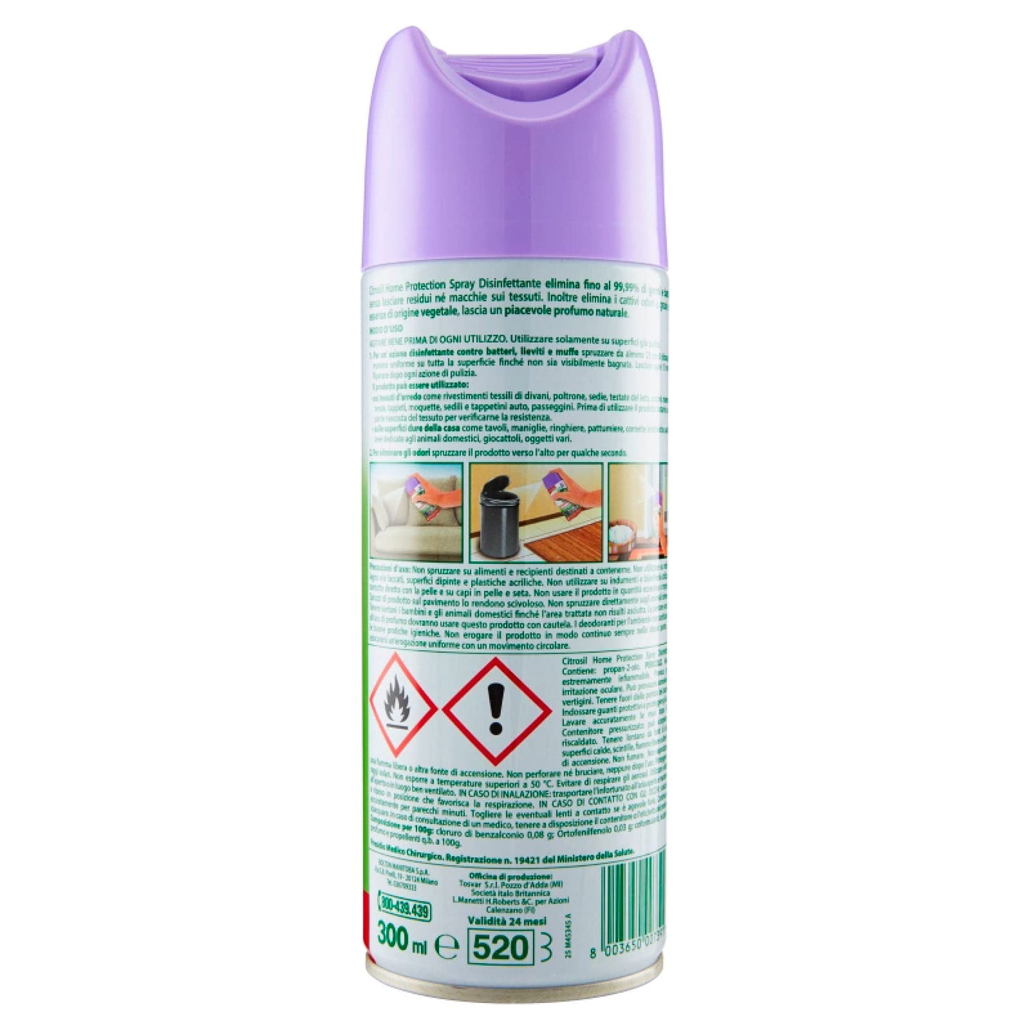 Citrosil Home Protection - Spray Disinfettante Superfici Multiuso, Elimina Fino al 99,9% dei Batteri, con Vere Essenze di Lavanda, 300 ml x 5 Pezzi