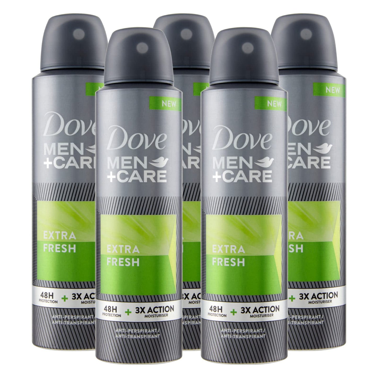 5x Dove Men+Care Deodorante Spray Extra Fresh 48h 0% Alcol Antitraspirante - 3 Flaconi da 150ml