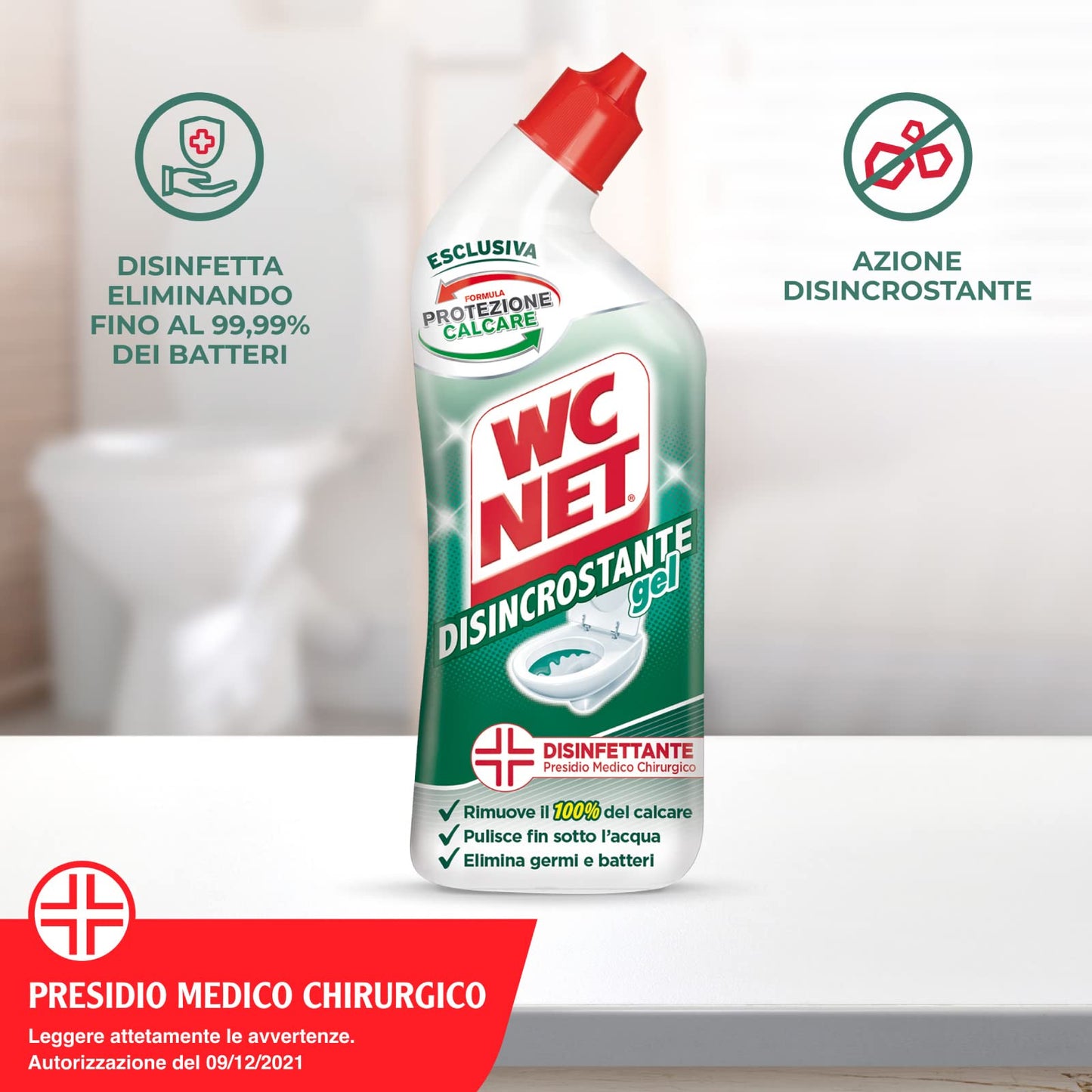 Wc Net - Disincrostante Disinfettante Gel per Sanitari e Superfici, Pulitore Liquido per Wc, 700 ml x 4 Pezzi