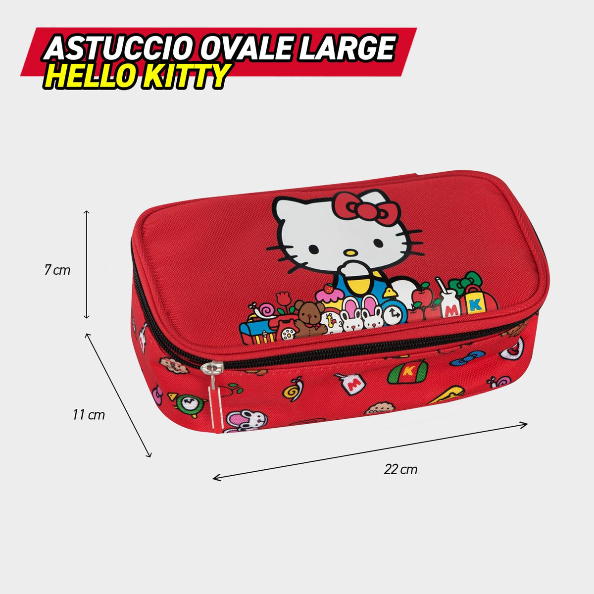 HELLO KITTY- Astuccio Scuola Ufficiale Hello Kitty, Astuccio Ovale Organizzato per Bambini, Ideale per Riporre la Cancelleria, con Divisorio Interno e Passanti Elastici, Pratica Chiusura a Zip