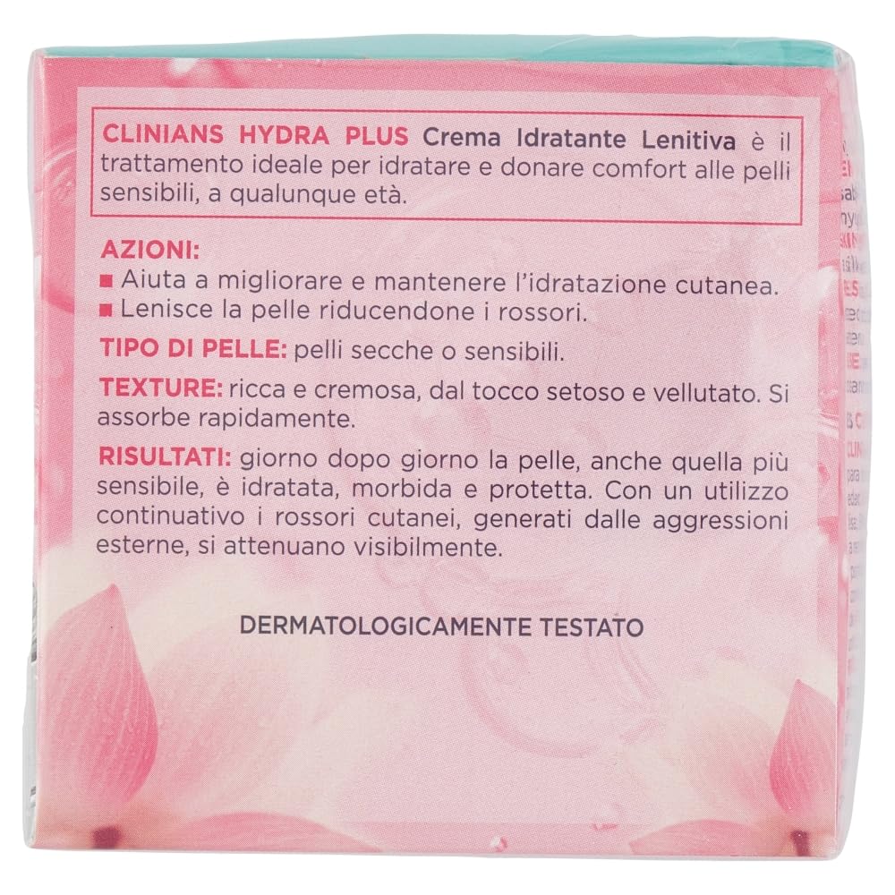 CLINIANS | Hydra Plus Crema Viso Idratante Lenitiva, Dermatologicamente Testato, Made in Italy, 50 ml