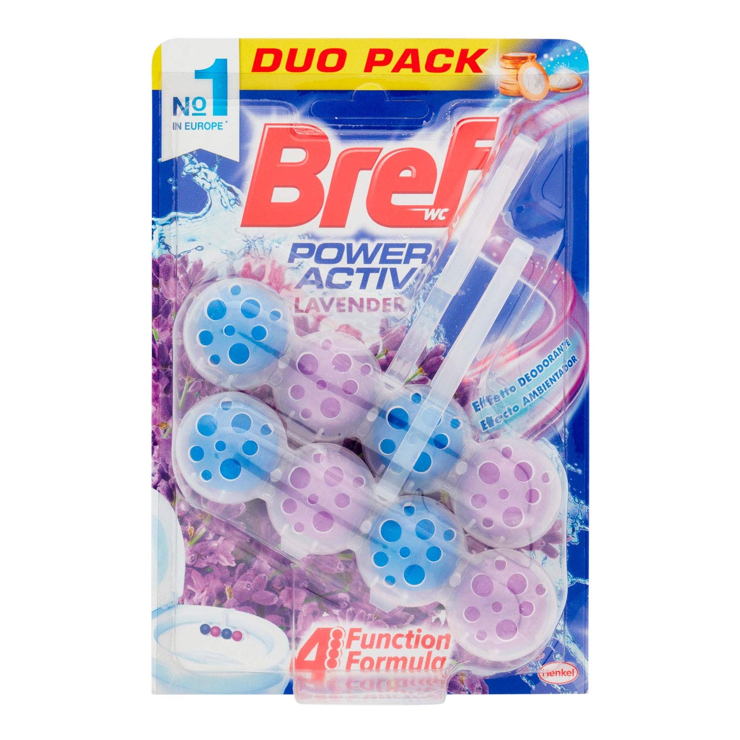 Bref WC Power Activ Lavanda, Detergente Profumatore Wc, Pulizia e Freschezza, Formato da 2 Pezzi