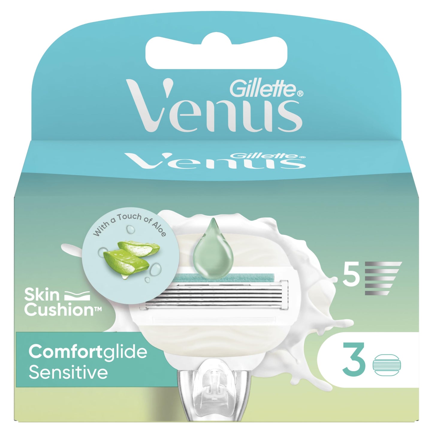 Gillette Venus Comfortglide Sensitive Lamette di ricambio per Rasoio da Donna, 3 Ricariche