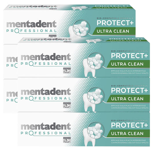 Mentadent Professional Protect+ Ultra Clean Dentifricio Rimuovi Placca Remineralizzante con Minerali Biocompatibili e Microgranuli - 6 Flaconi da 75ml