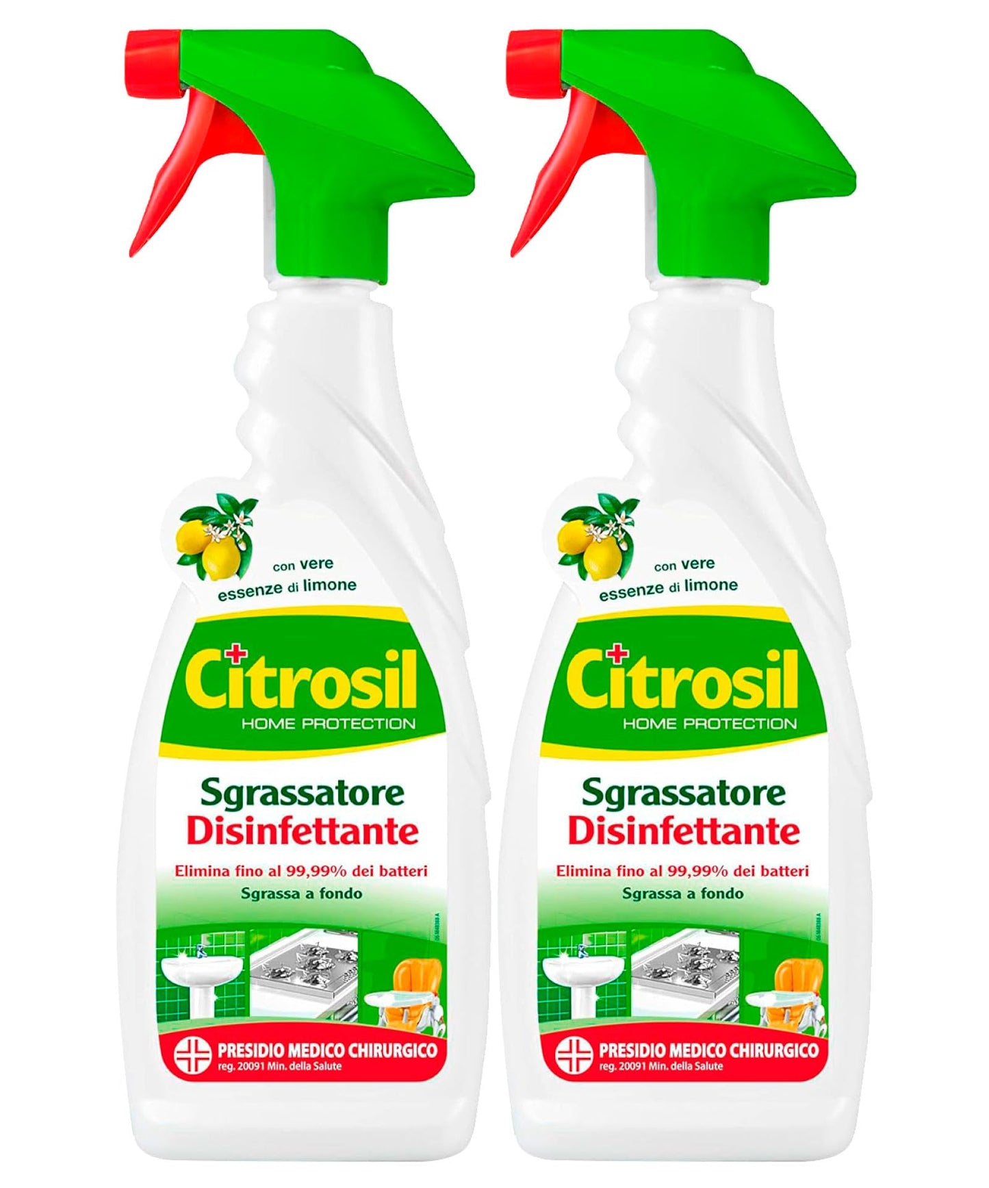 Citrosil Home Protection - Sgrassatore Disinfettante Univerale Essenza di Limone 650 ml + Spray Igienizzante Superfici Multiuso Essenza di Tea Tree, Elimina Germi e Batteri, 650 ml