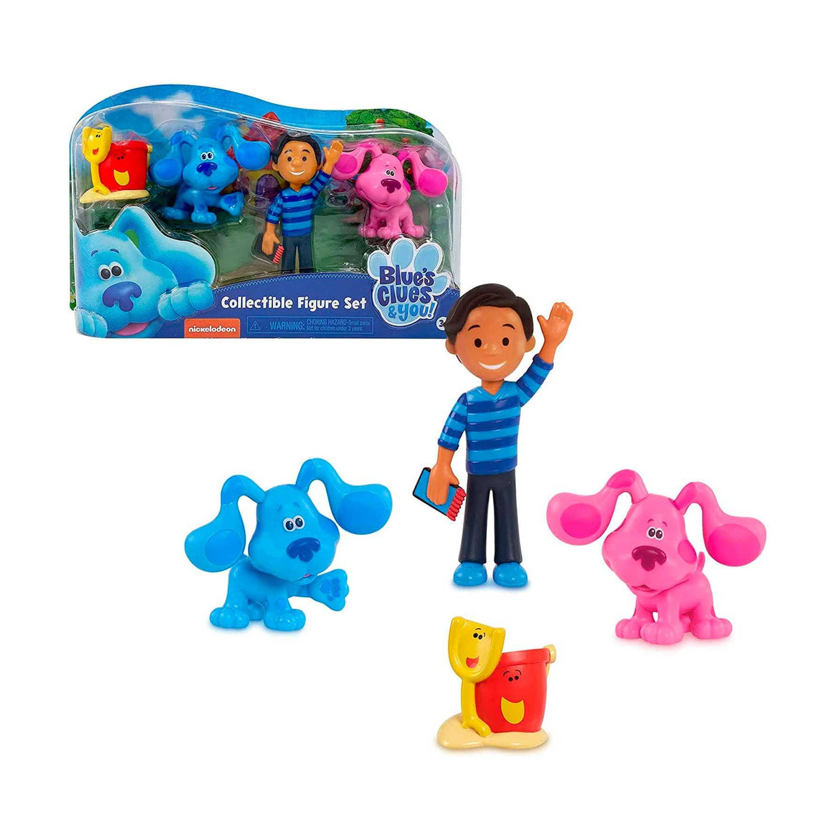 Giochi Preziosi Blue's Clues & You - Set 4 Personaggi, Confezione Regalo con 4 Mini Personaggi della Serie TV, Josh, Blu, Magenta e Paletta e Secchiello per Bambini dai 3 Anni, BLU04000