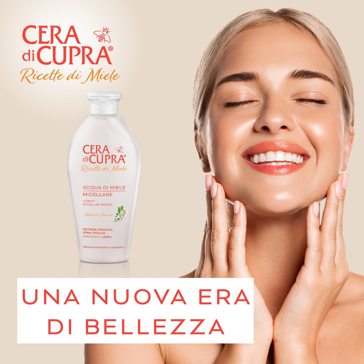 Cera di Cupra, Acqua di Miele Micellare, Deterge ed Elimina il Trucco e le Impurità con Massima Delicatezza, Deterge Viso, Occhi e Labbra, Made in Italy, Dermatologicamente Testata, 200 ml