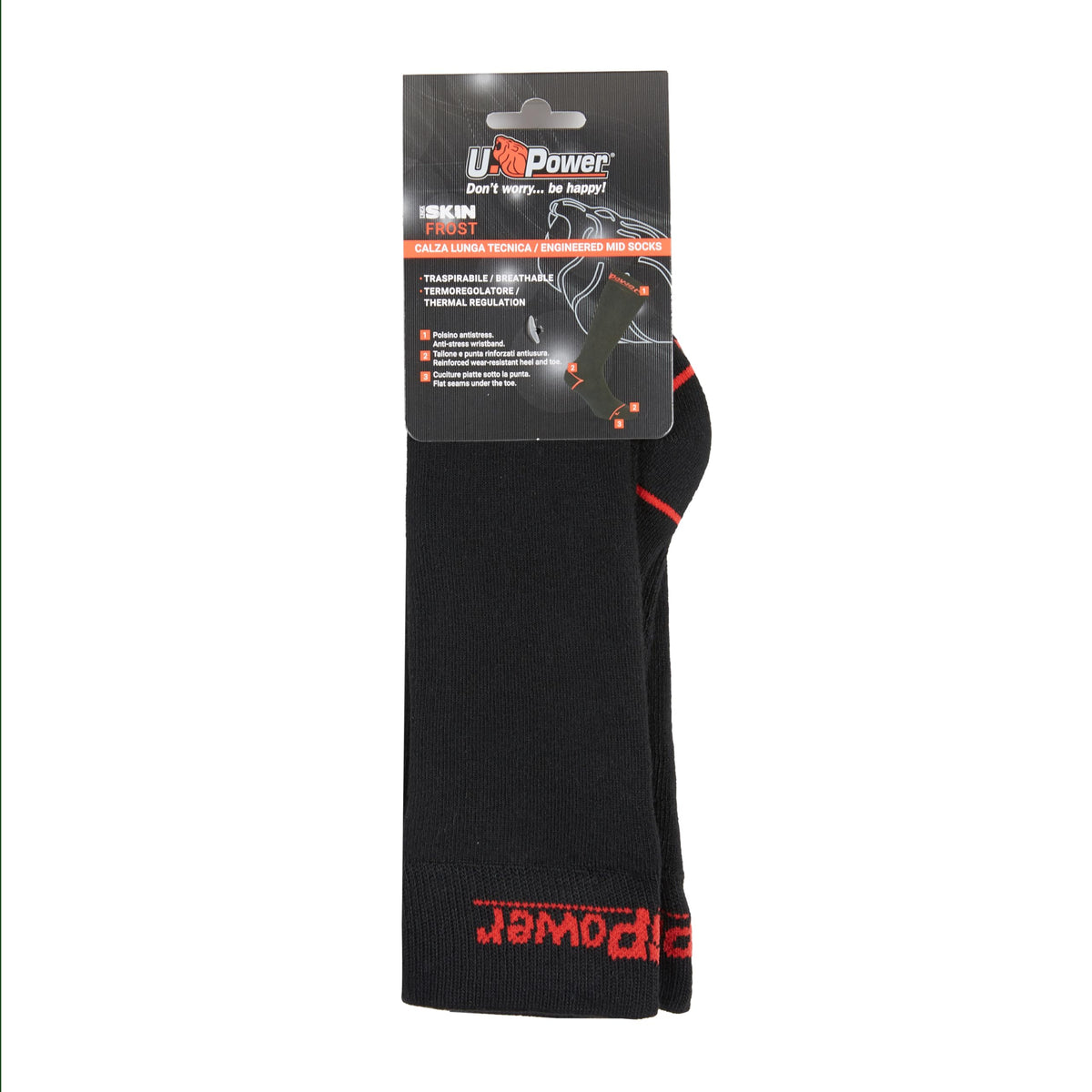 U-POWER DON'T WORRY... BE HAPPY! Calze Da Lavoro Lunghe Frost, Alta Protezione E Comfort Termico, Confezione Da 2 Pezzi Calze da Lavoro Lunghe FROST Black Carbon Conf=2 Pz Uomo