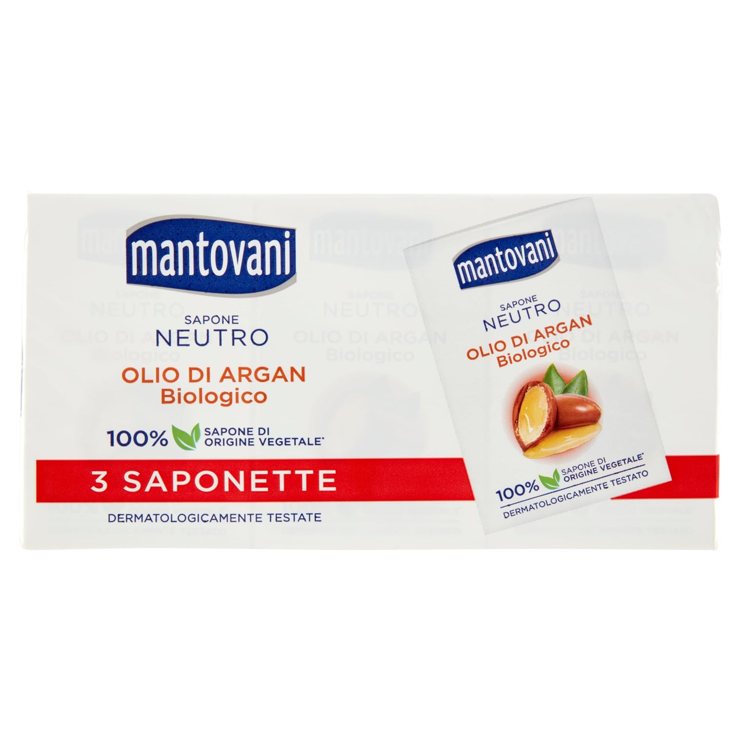 Mantovani Sapone Neutro con Olio di Argan, 1 confezione da 3 Saponette (90 g x 3)