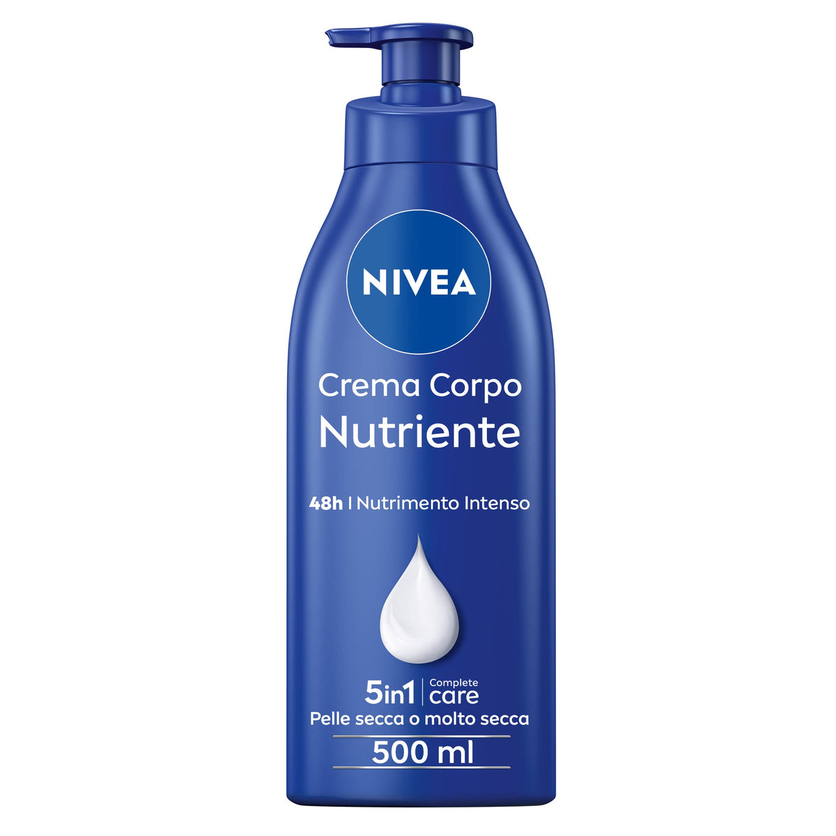 NIVEA Crema Corpo Nutriente, Crema idratante per pelle secca o molto secca, Formula arricchita con NIVEA Siero Idratazione Intensa, Olio di Mandorla Naturale e Vitamina E, 500ml
