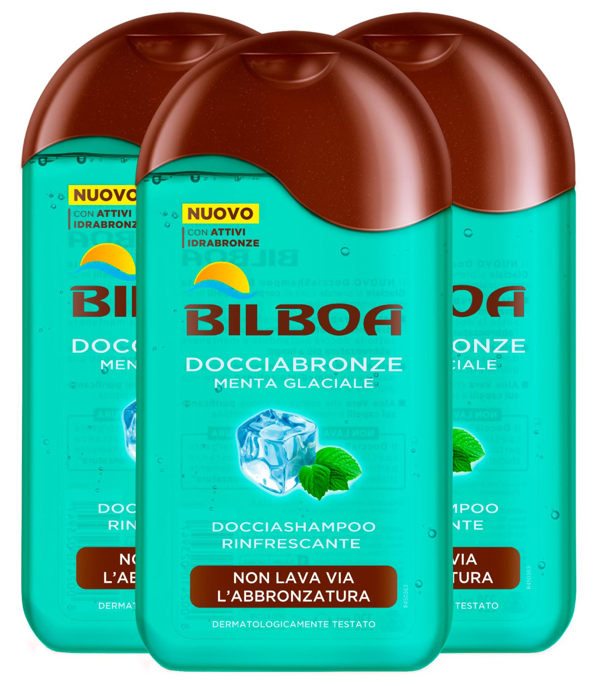 3x Bilboa Docciabronze Docciashampoo Rinfrescante Menta Glaciale con Mentolo e Aloe Vera - 3 Flaconi da 220ml