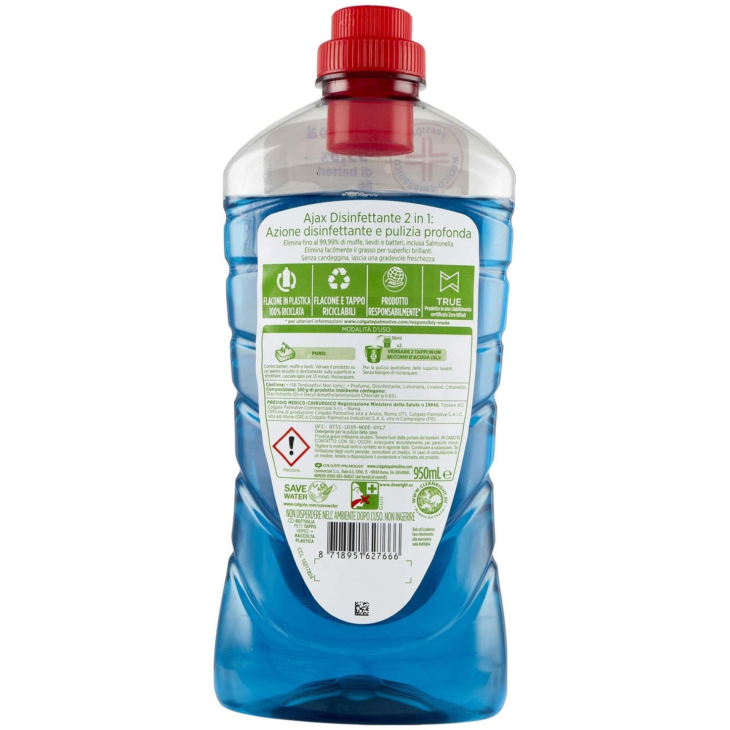 Ajax Detersivo Pavimenti Disinfettante 950ml, 950ml
