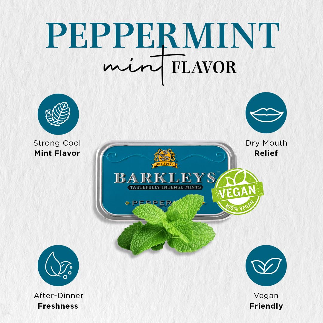 Barkleys Blu Caramelle Menta Piperita. Confezione da 6 Lattine. Senza derivati del latte, Glutine, Uova, Soia e sostanze animali. Adatto a Vegetariani e Vegani. Da collezionare