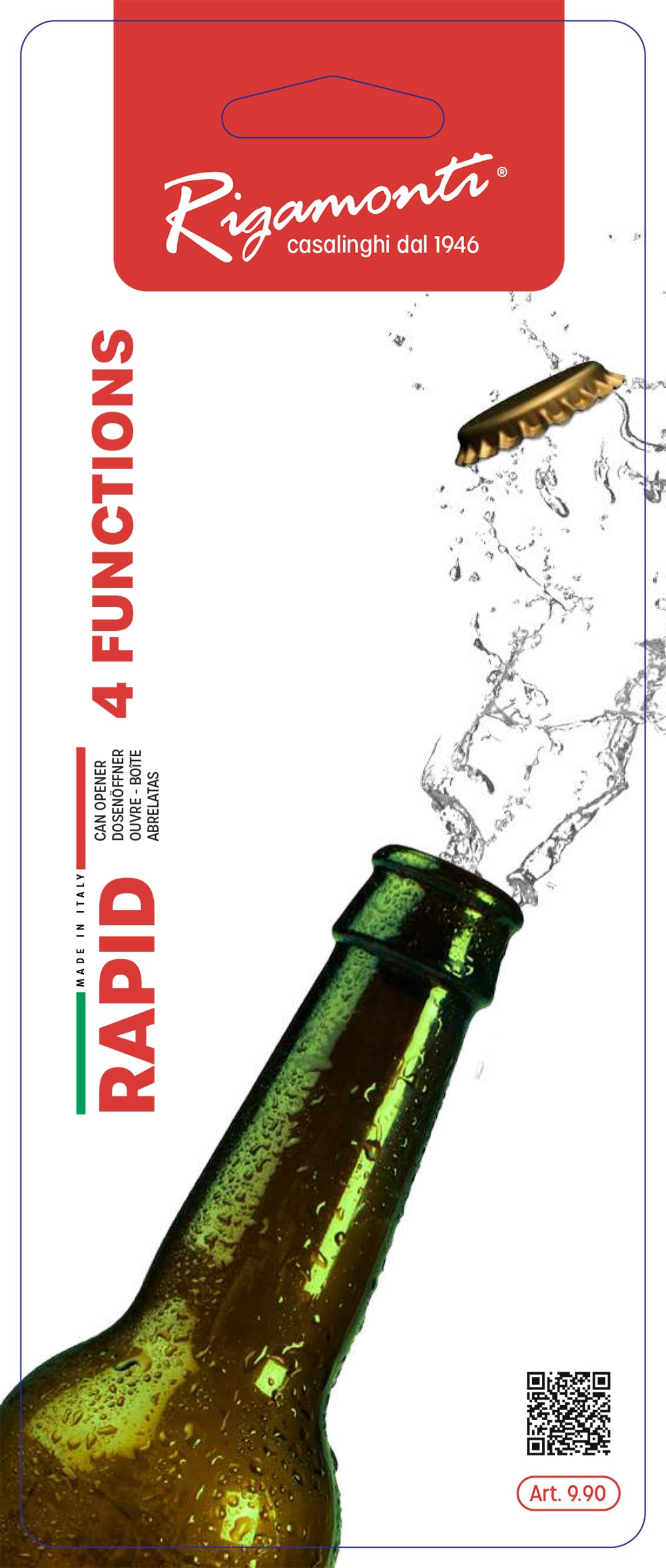Rigamonti Apriscatole Rapid 4 funzioni. Apriscatole manuale pper barattoli e lattine in metallo in modo facile e veloce. Apriscatole e apribottiglie. Per uso professionale e casalingo.