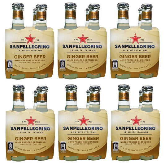 24x San Pellegrino Ginger Beer, bevanda analcolica italiana rinfrescante gassata con note di zenzero, bottiglia di vetro da 20cl