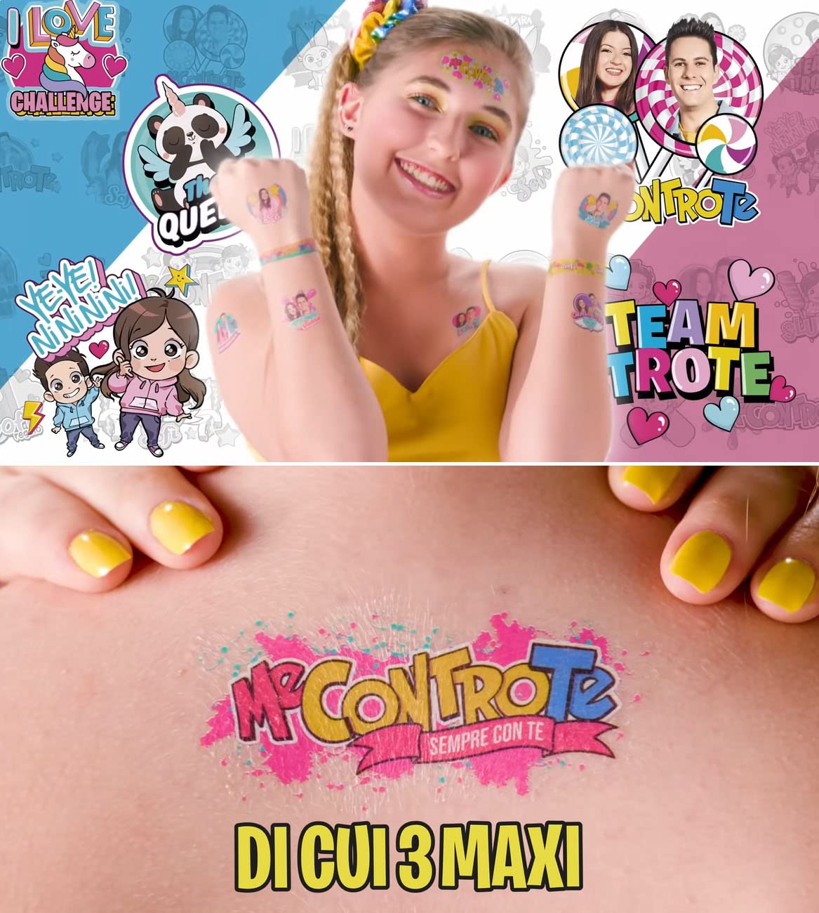 Me Contro Te 15 Sticker Tattoo di cui 3 Maxi - 1 BUSTINA Tatuaggi Temporanei per Bambino e Bambina Originali Lui E Sofi