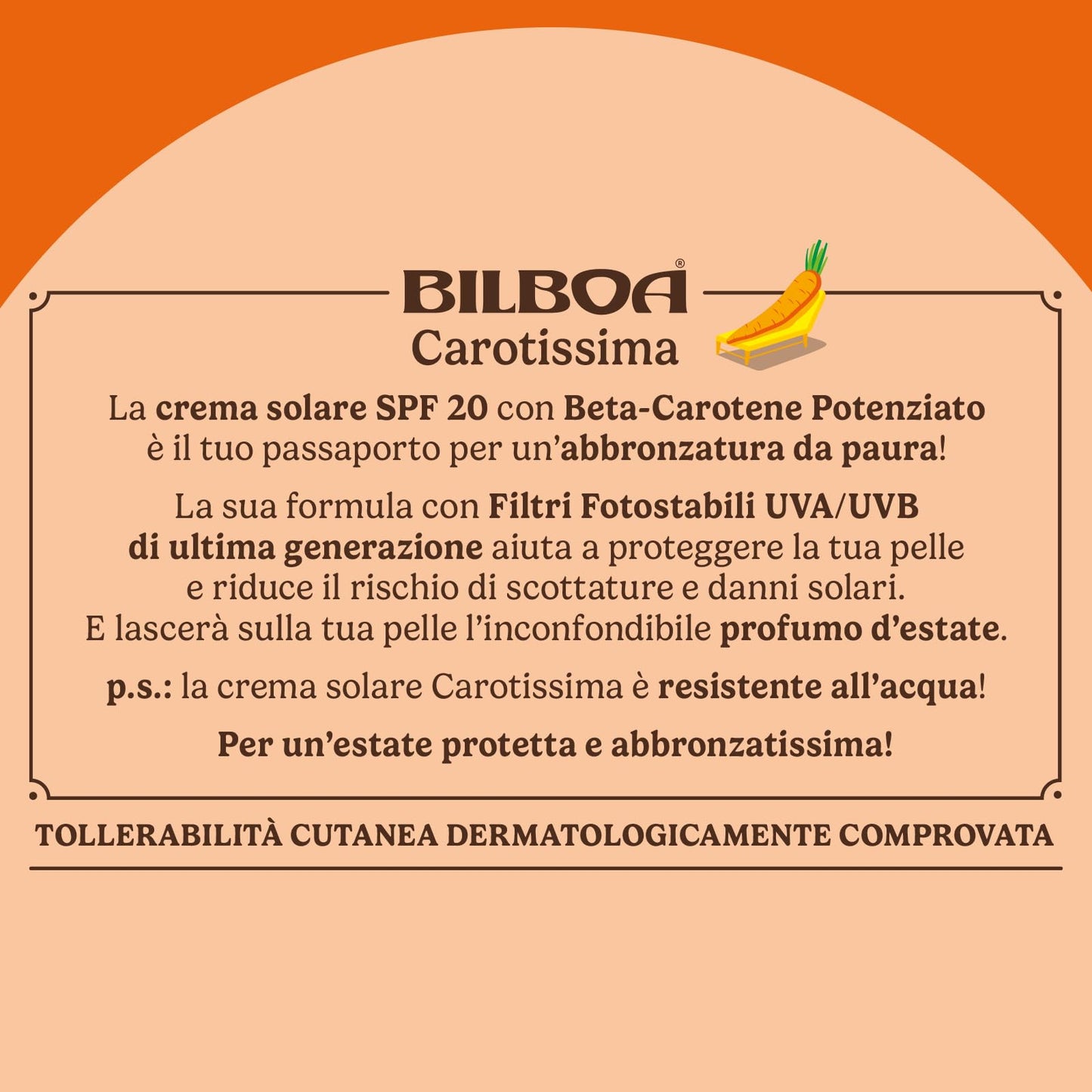 Bilboa Carotissima, Latte Solare SPF 20, Abbronzante Corpo, Formula con Betacarotene , Mette l'Abbronzatura Nero su Bianco, Resistente all'Acqua, Dermatologicamente Testato, 200 ml