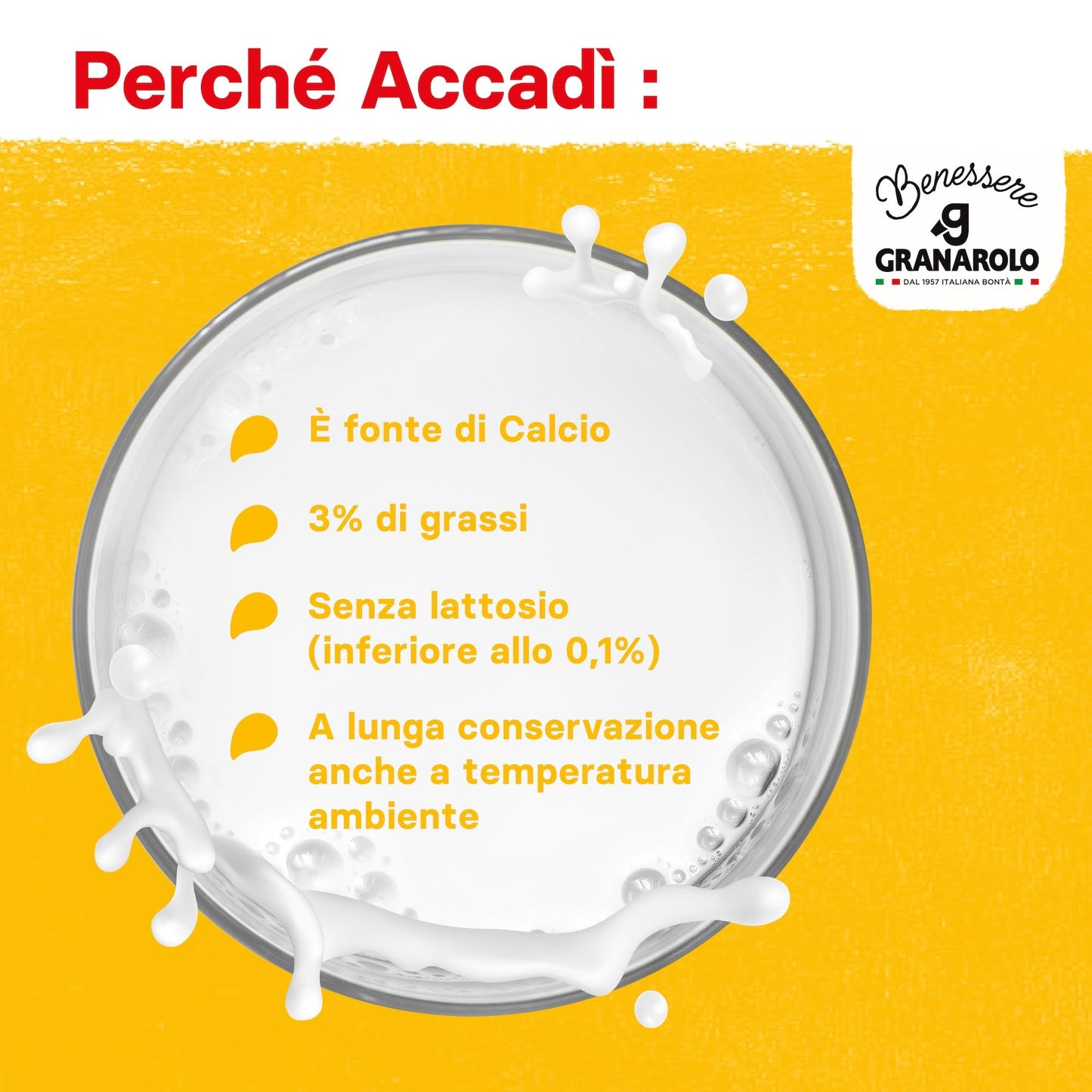 Granarolo, Latte UHT Accadì da 1 Litro, 6 Confezioni di Latte 100% Italiano Senza Lattosio (<0,1%) e con 3% di Grassi