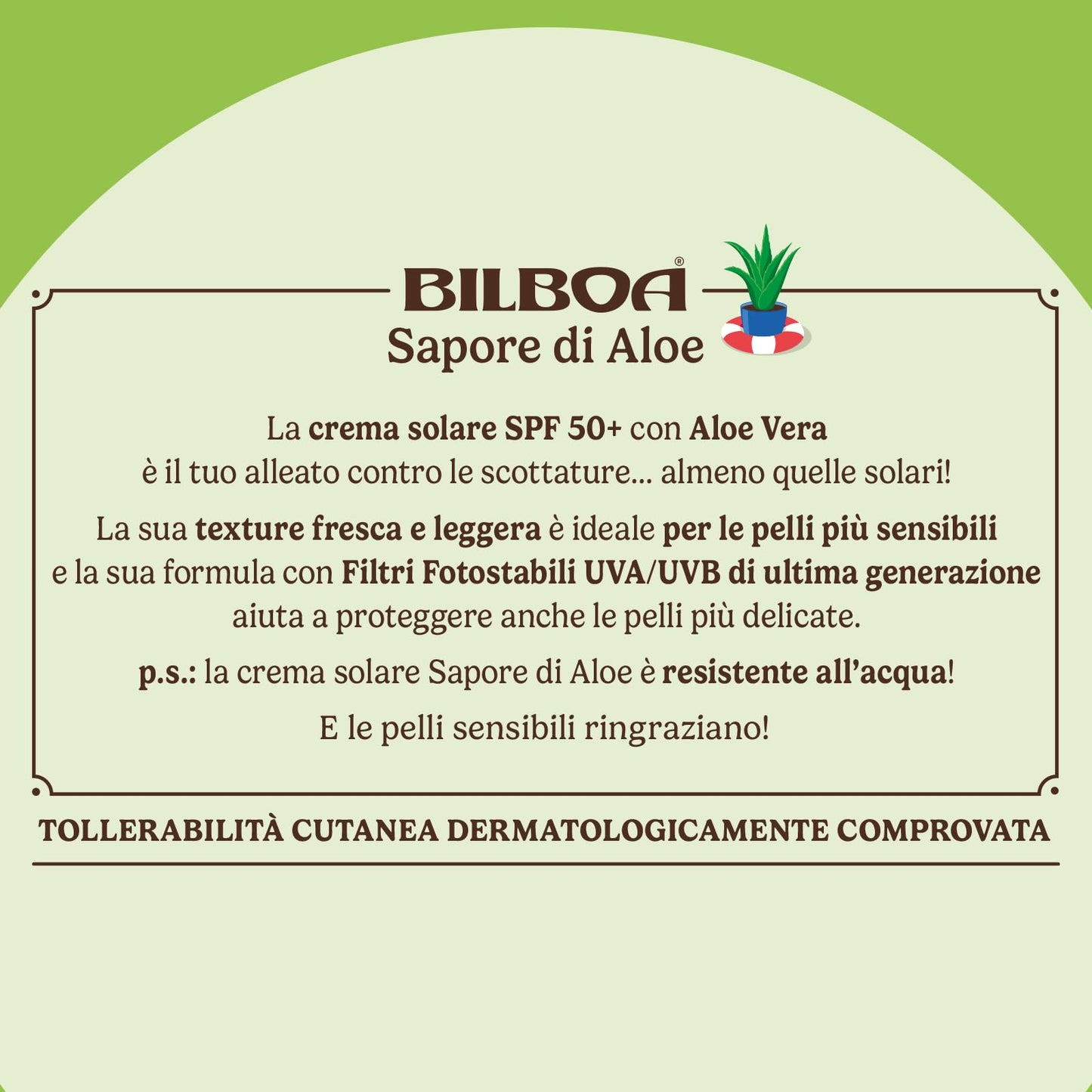 Bilboa Sapore di Aloe Stick Solare SPF 50+, con Aloe Vera, Musica per le Pelli Sensibili, Resistente all'Acqua, Dermatologicamente Testato - 10 ml