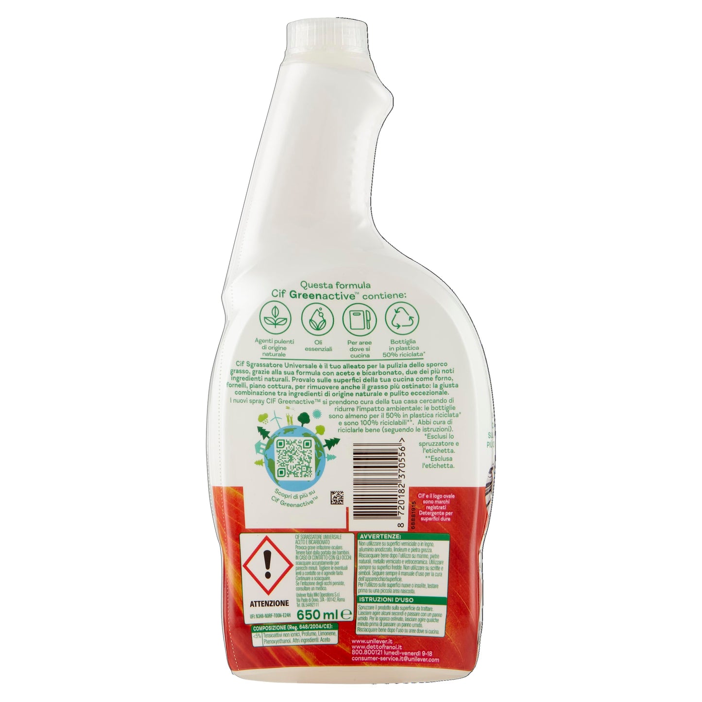 Cif Spray Sgrassatore Universale Aceto&Bicarbonato Ricarica 650ML
