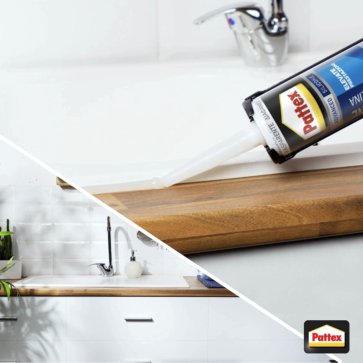 Pattex Bagni&Cucine Original Silicone Trasparente Sigillante, Silicone Cucina e bagno multimateriale e impermeabile, Sigillante Doccia per sanitari, 1 Tubo da 50 ml