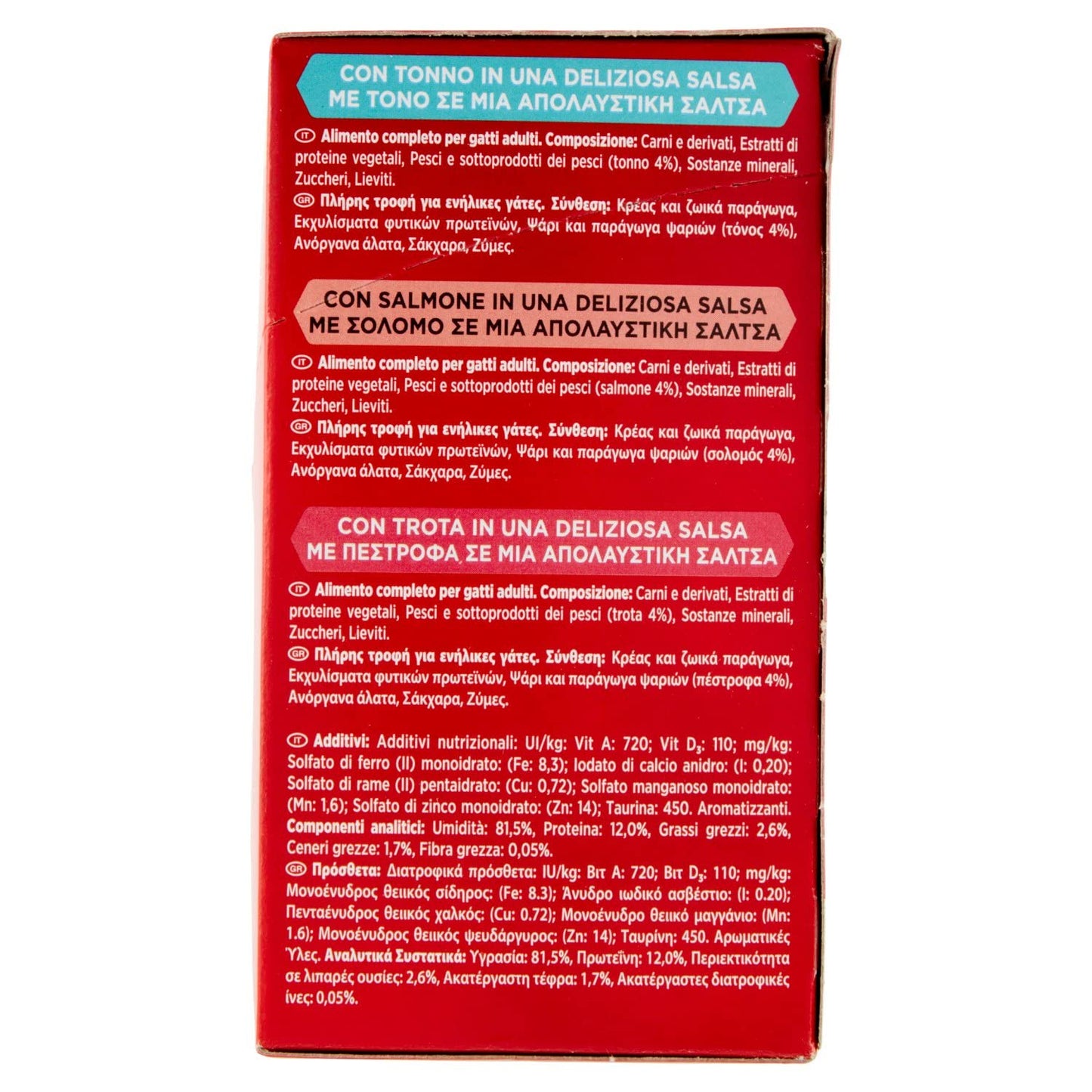 GOURMET Mon Petit Intense Cibo Umido per Gatti Adulti Filettini con Tonno, Salmone e Trota 6 Buste da 50g