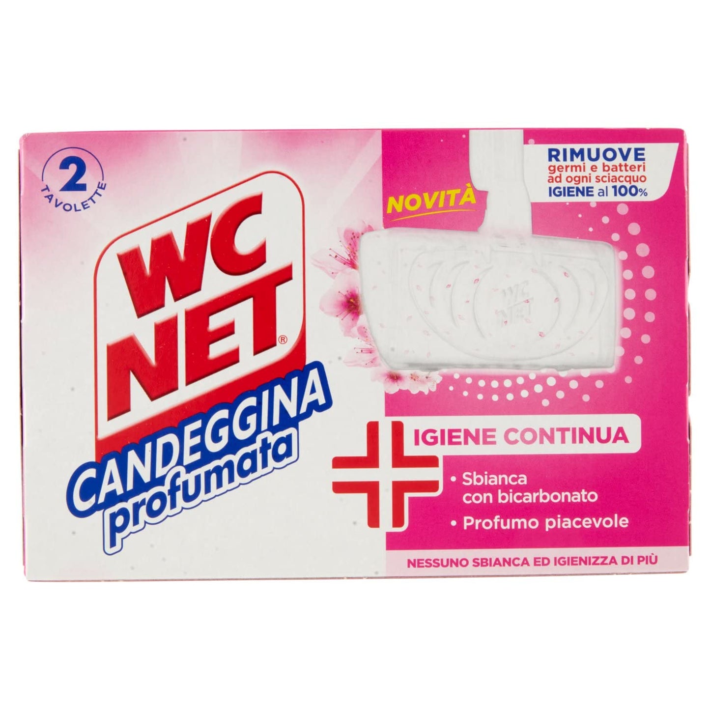 Wc Net - Tavoletta Candeggina Profumata Igiene Continua, Detergente Igienizzante Solido per WC, Rimuove Germi e Batteri, Azione Sbiancante, 2 Pezzi